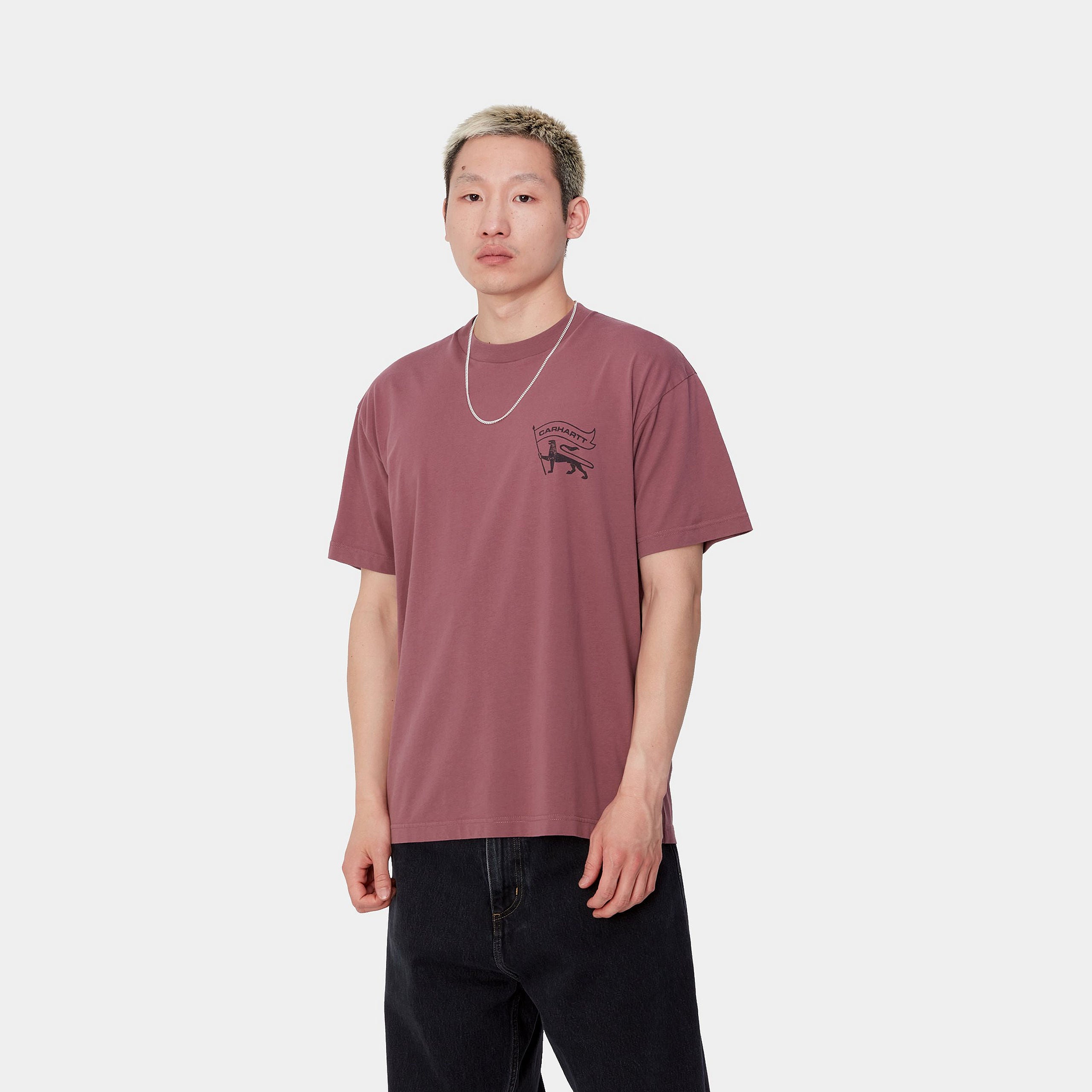S/S STAMP T-SHIRT - Dusty Fuchsia / Black (stone washed)