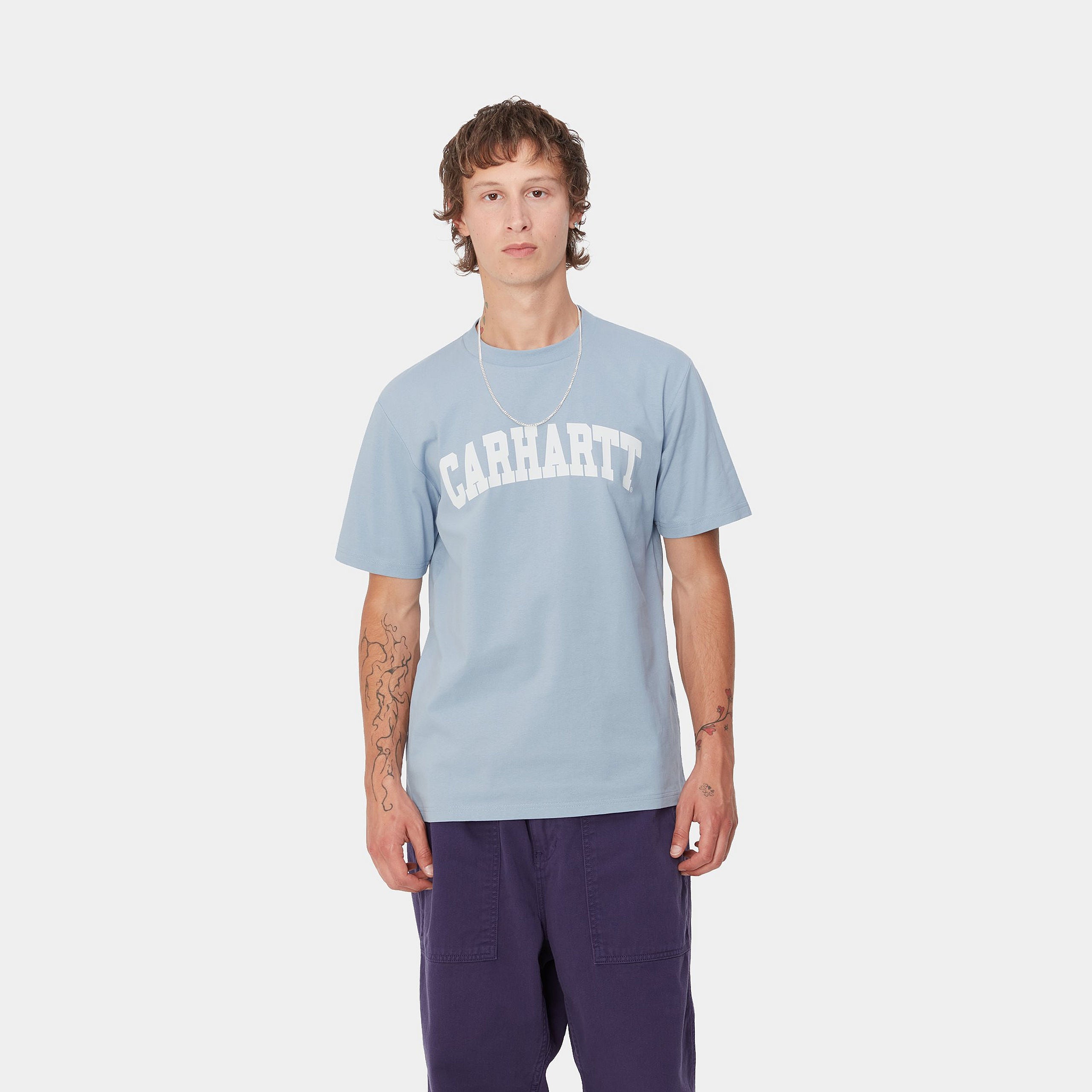 S/S UNIVERSITY T-SHIRT - Dusty Ice / White