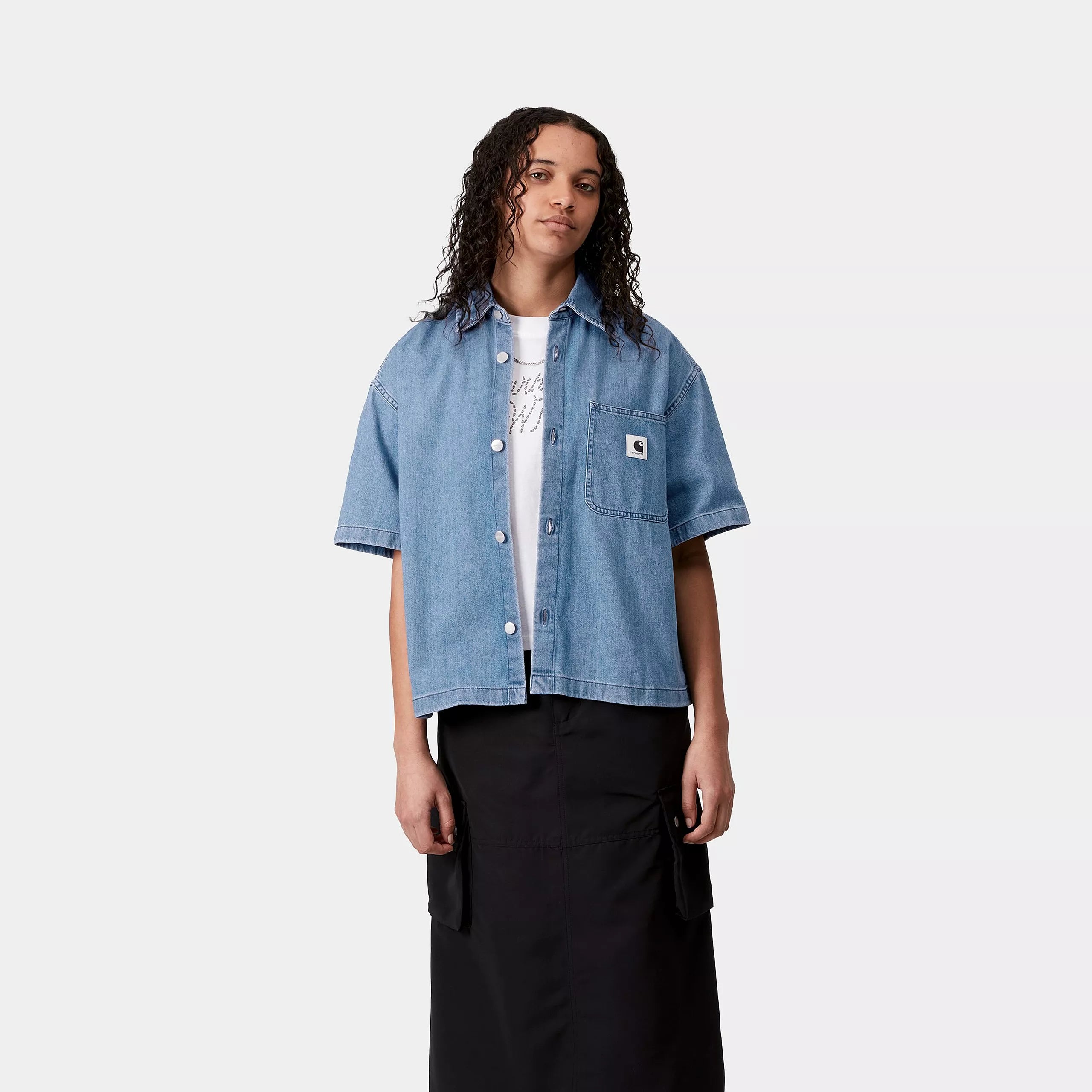 W' S/S LOVILIA SHIRT - Blue (stone washed)