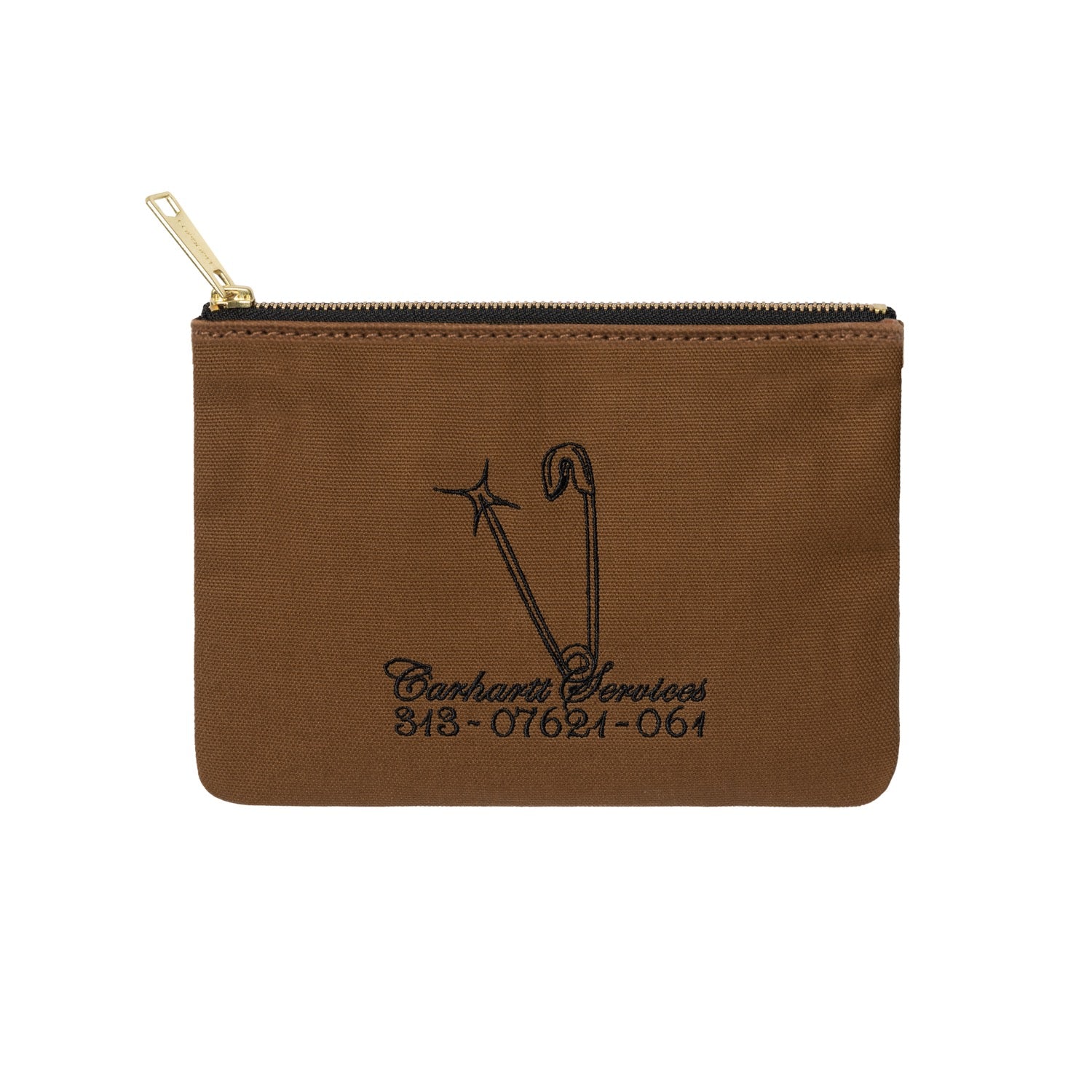 CANVAS GRAPHIC ZIP WALLET - Safety Pin Embroidery, Hamilton Brown