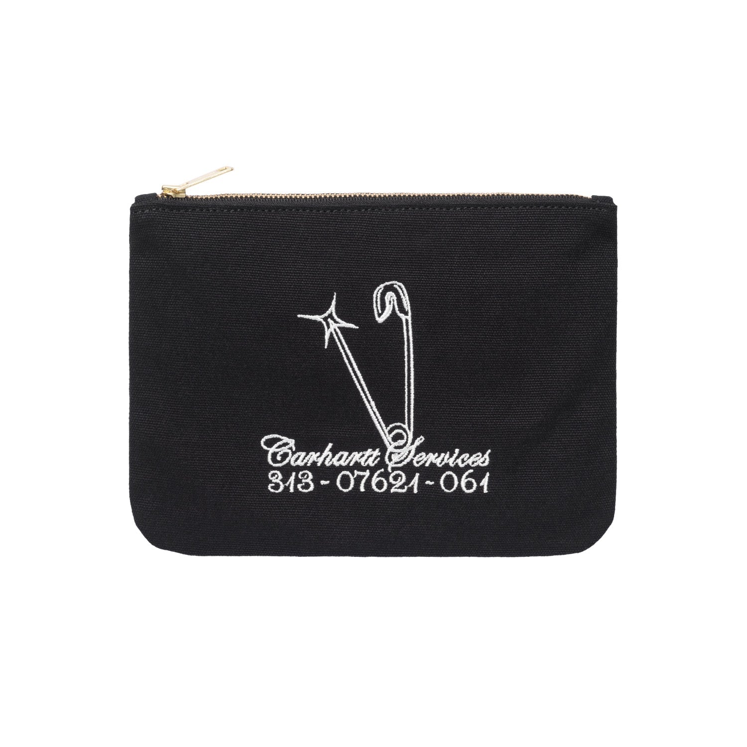 CANVAS GRAPHIC ZIP WALLET - Safety Pin Embroidery, Black / White