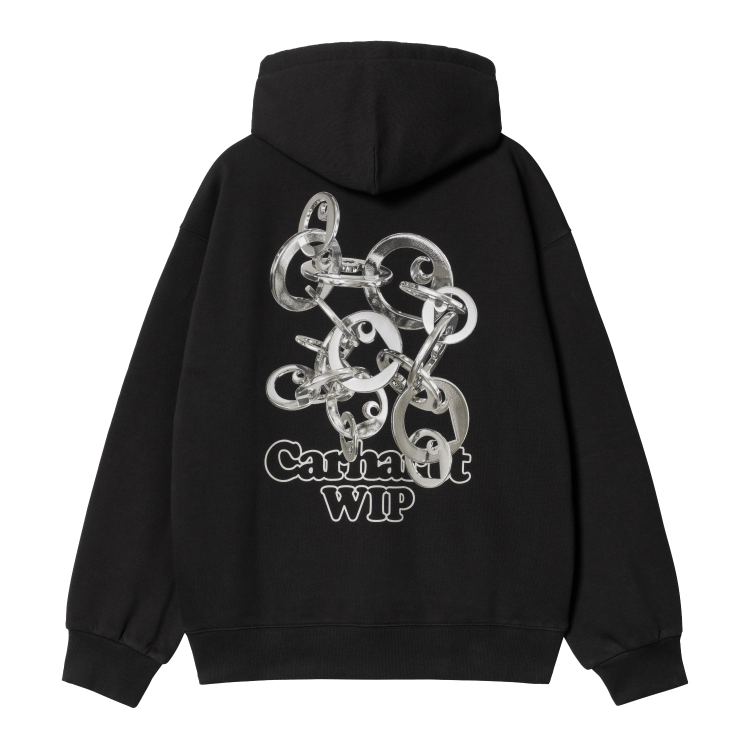 HOODED CHARM LINK SWEAT - Black / Silver (stone washed)