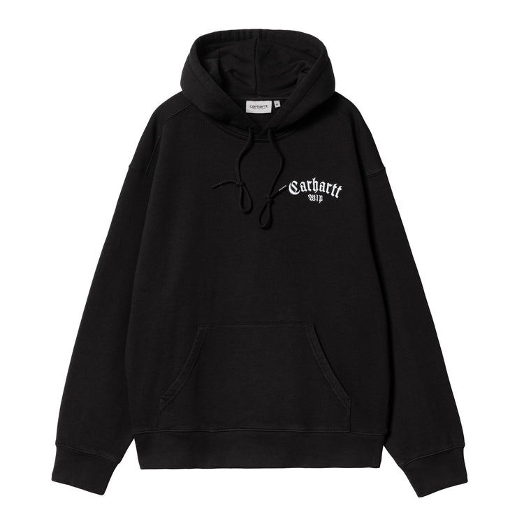 HOODED ONYX SCRIPT SWEAT - Black / White