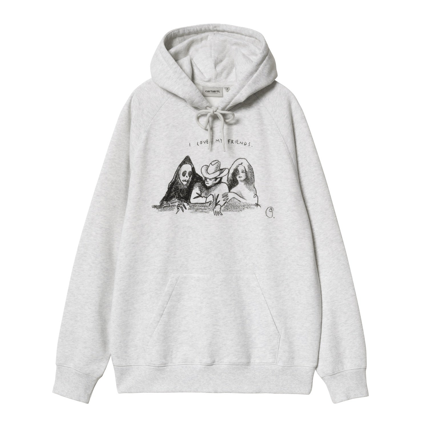 HOODED PEPE FRIENDS SWEAT - Ash Heather / Black