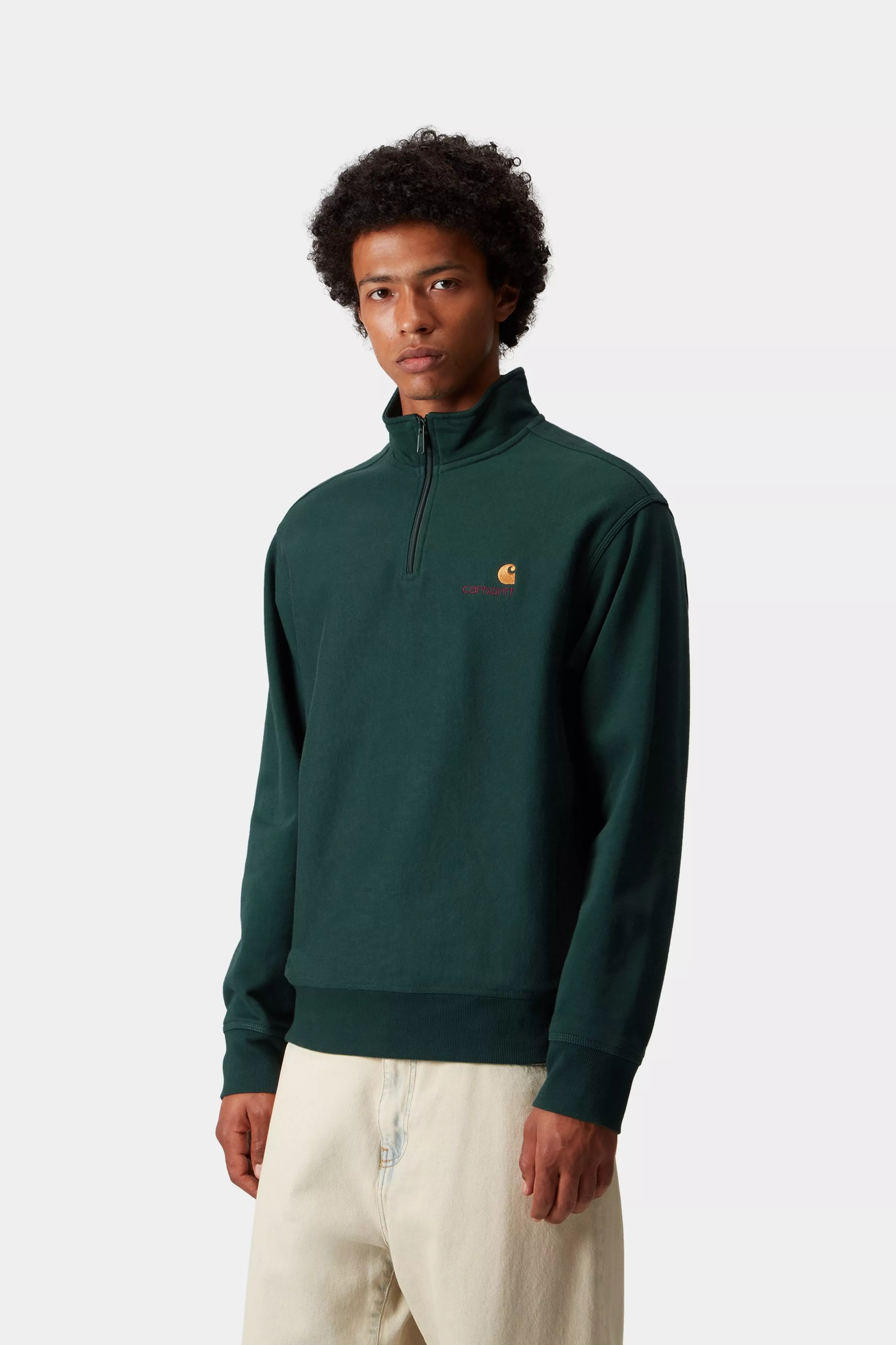 HALF ZIP AMERICAN SCRIPT SWEAT - Dark Fir