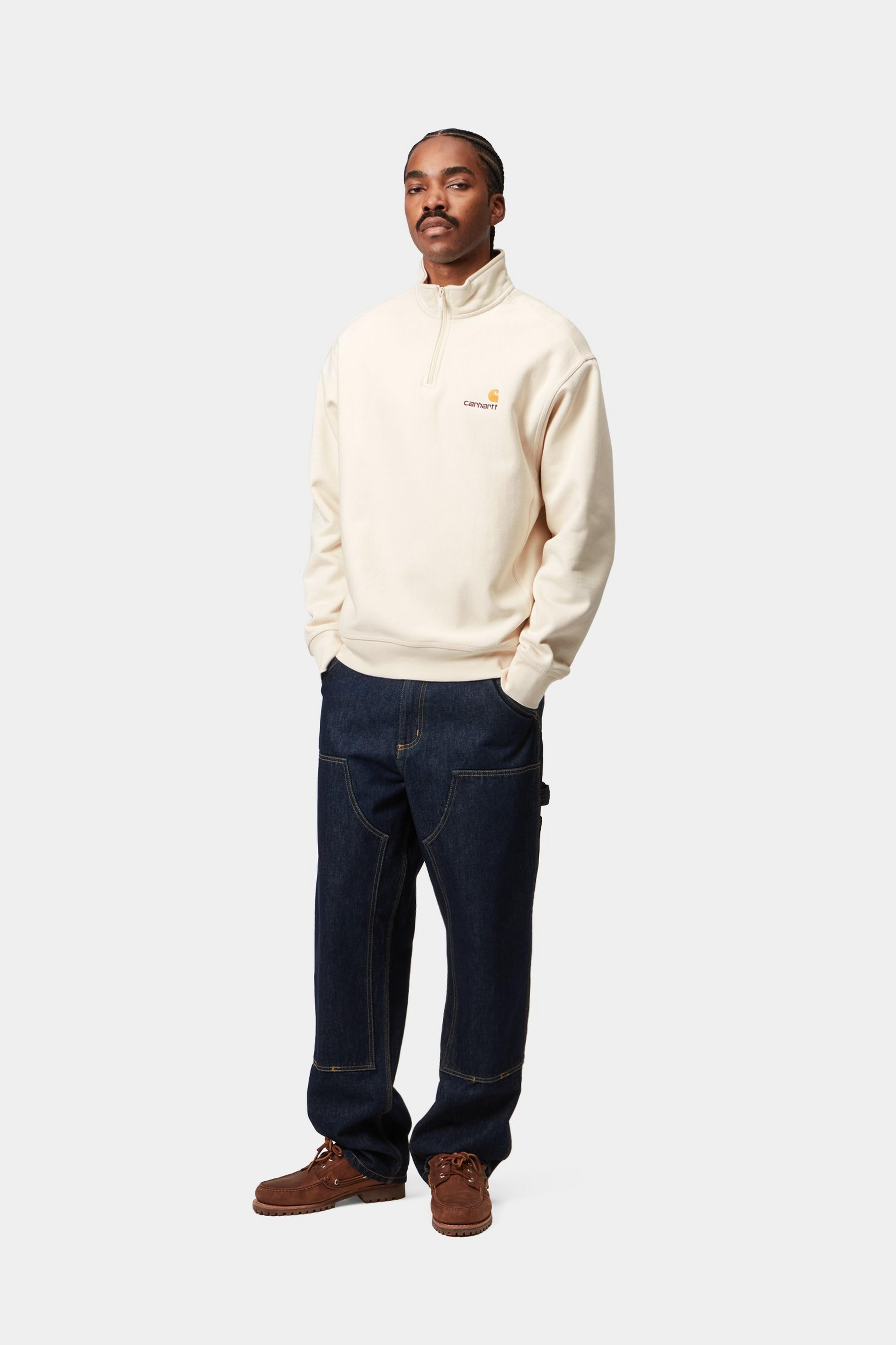 HALF ZIP AMERICAN SCRIPT SWEAT - Natural