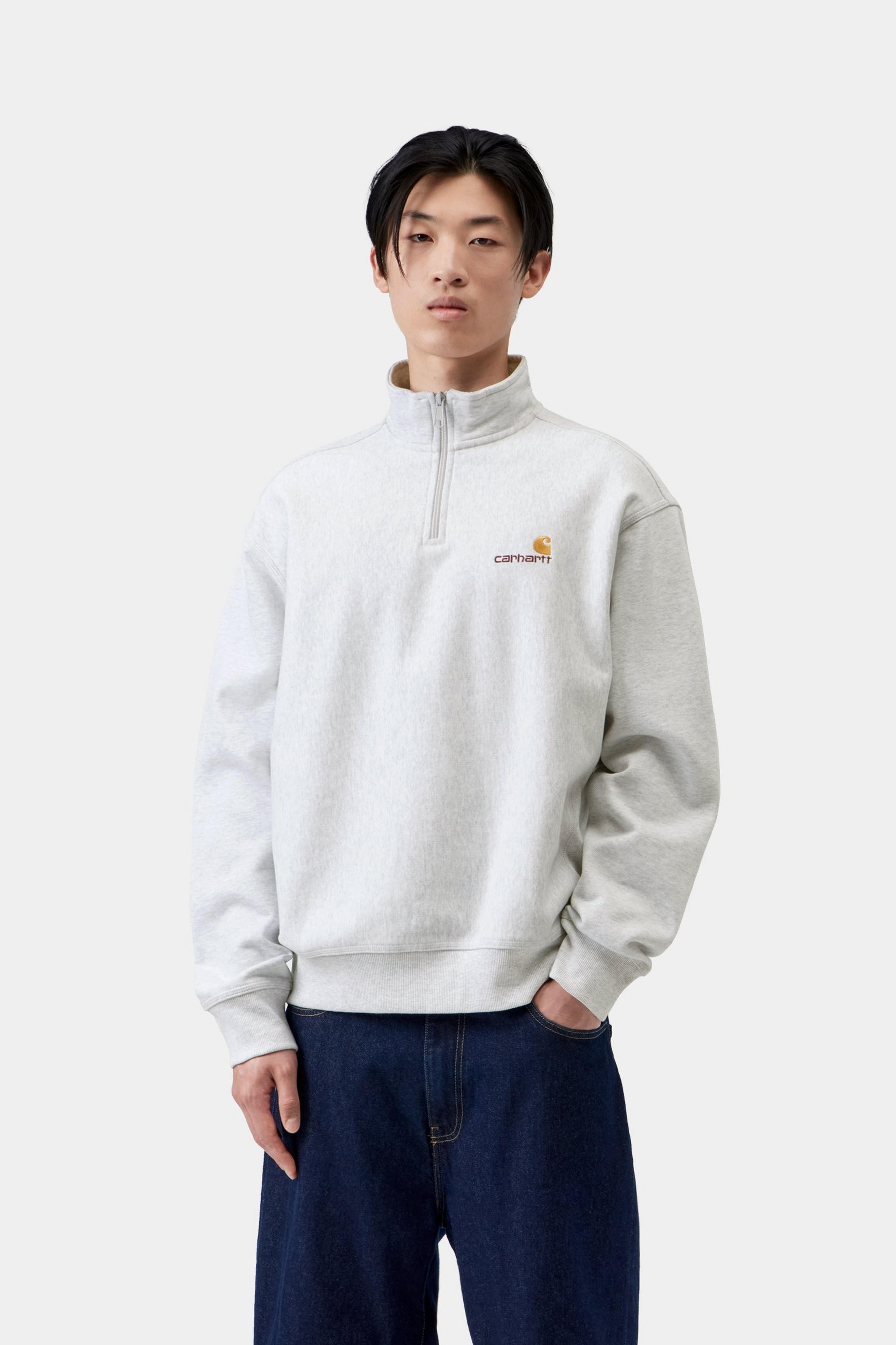 Half Zip American Script Sweat - Ash Heather