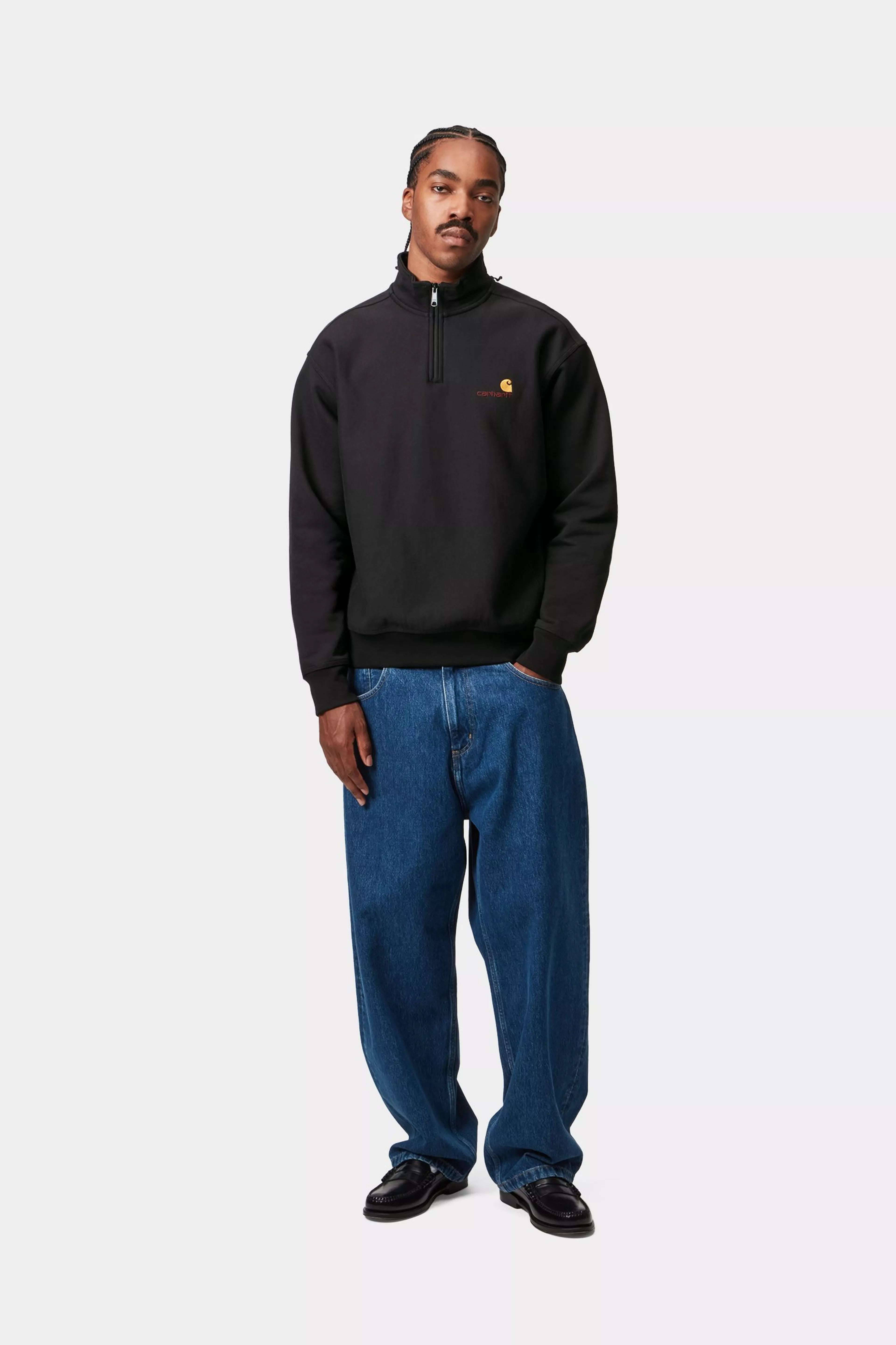HALF ZIP AMERICAN SCRIPT SWEAT - Black