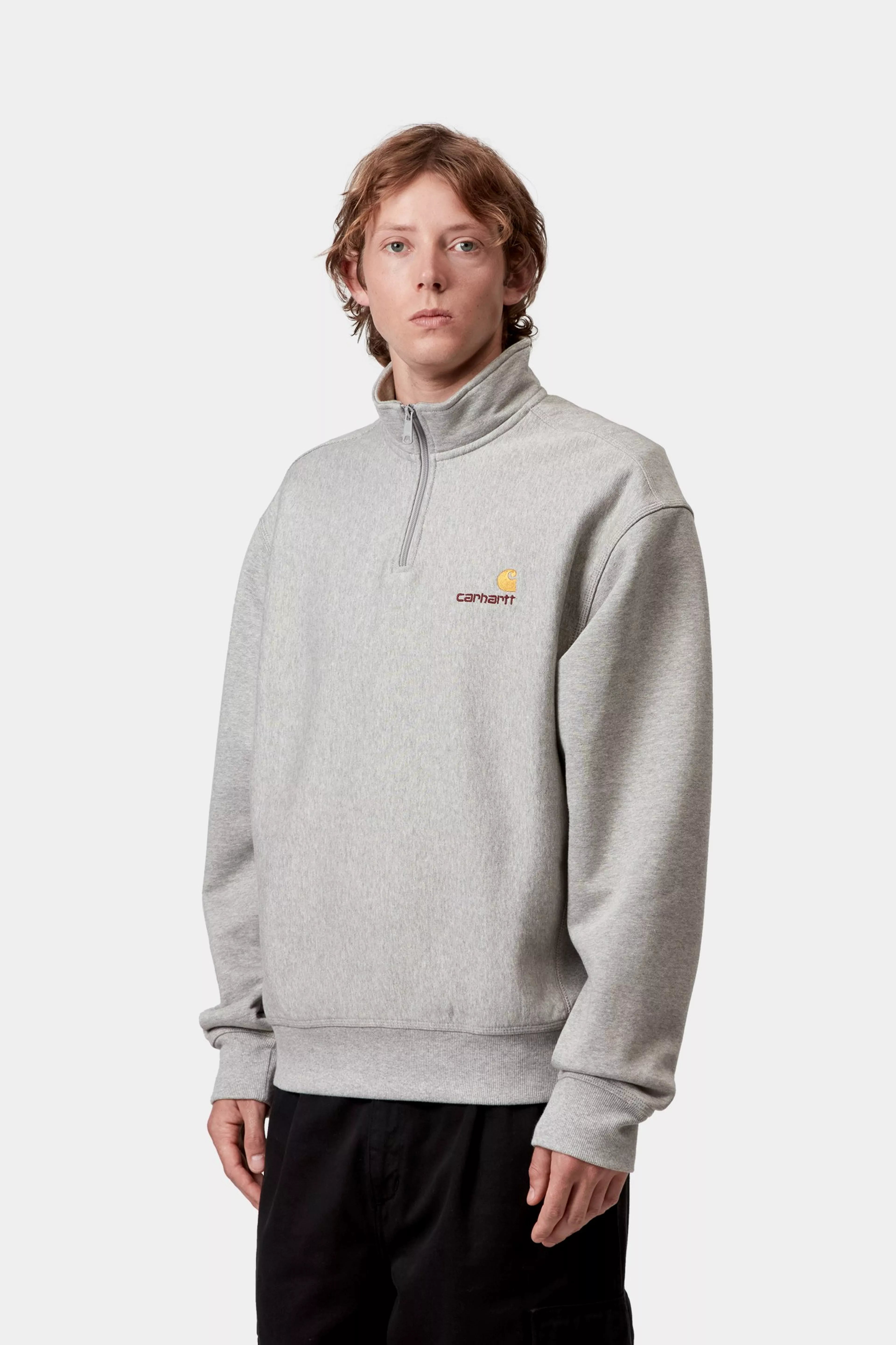 Half Zip American Script Sweat - Grey Heather