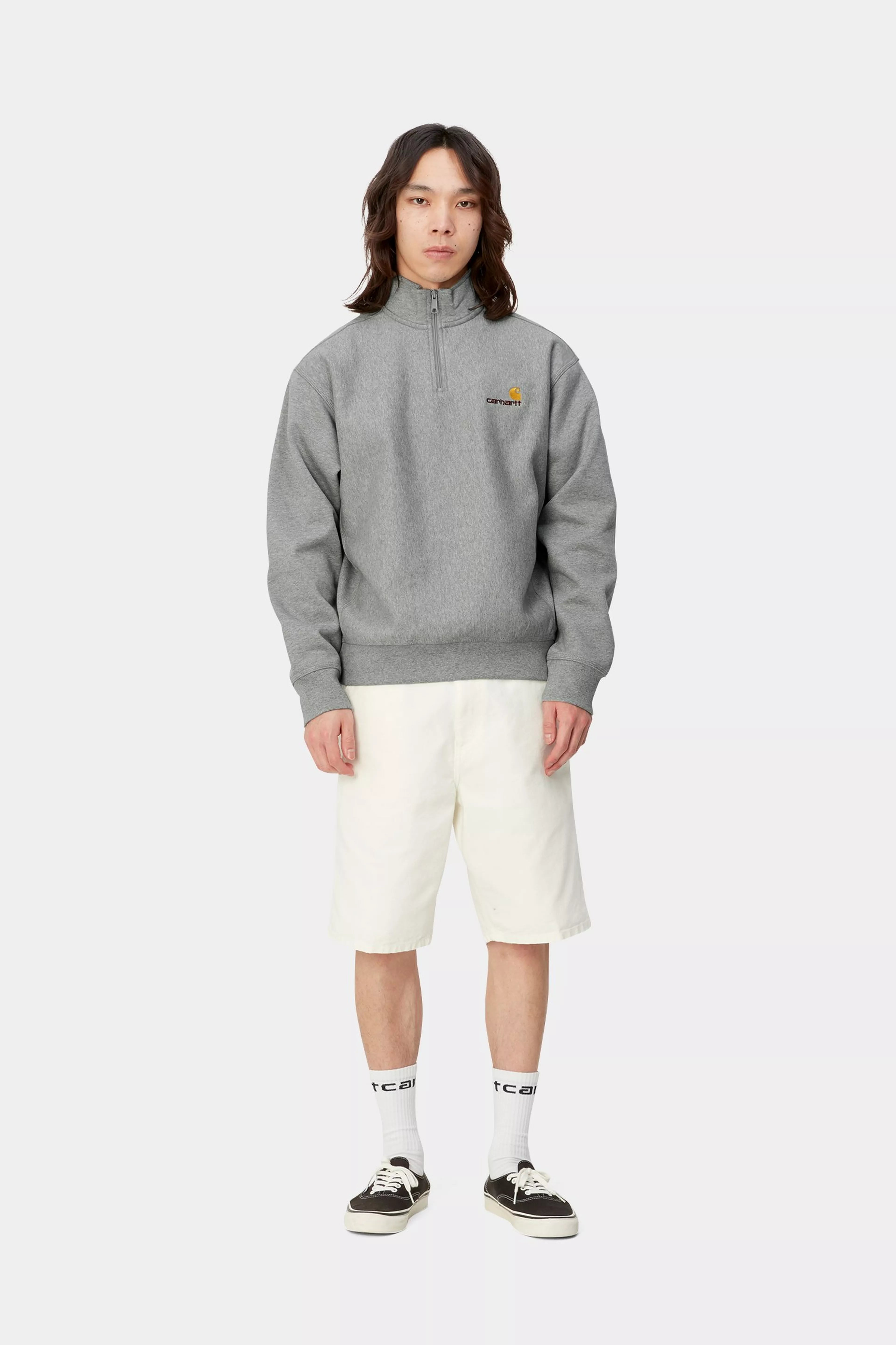 HALF ZIP AMERICAN SCRIPT SWEAT - Grey Heather