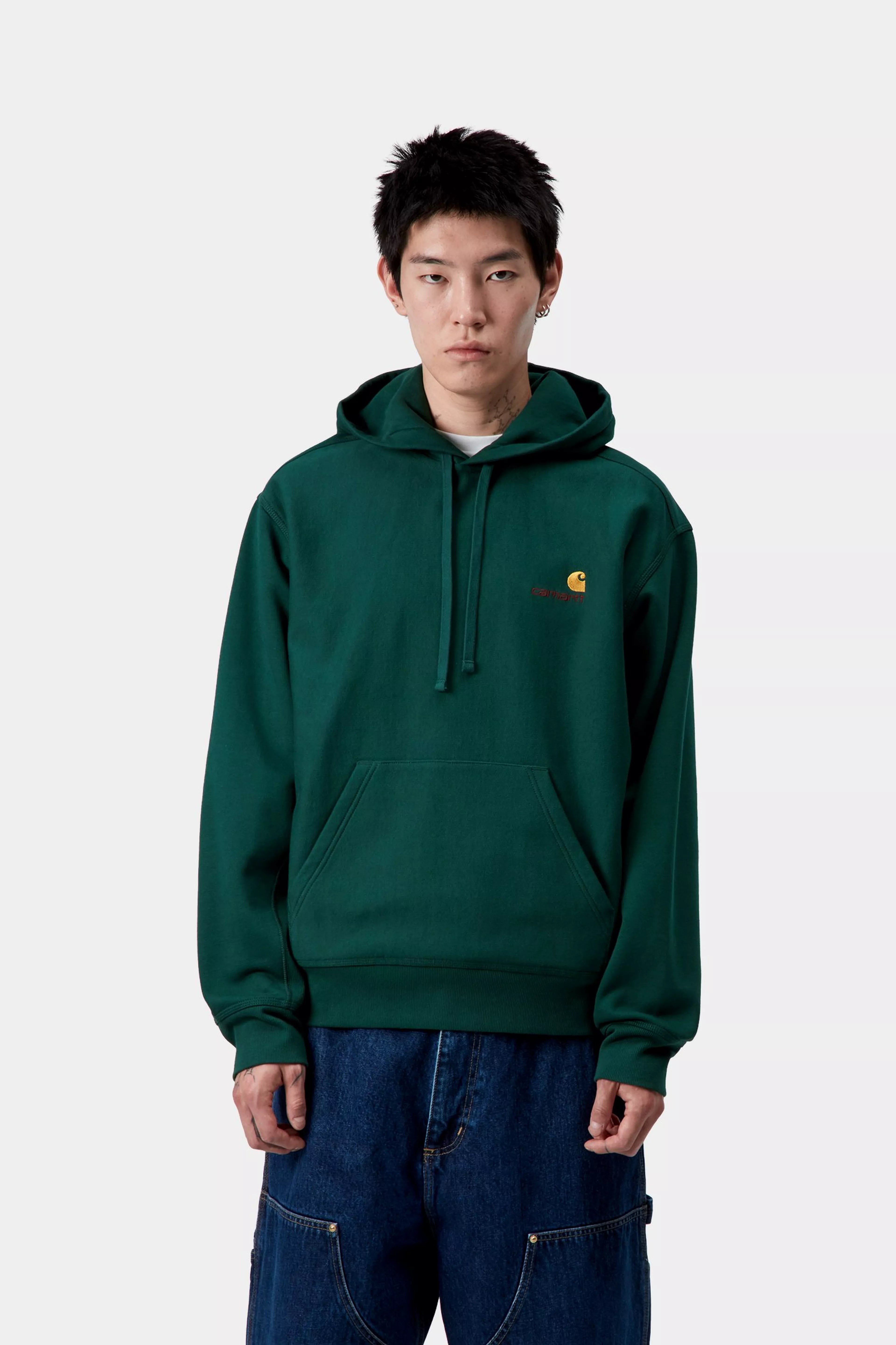HOODED AMERICAN SCRIPT SWEAT - Dark Fir 2