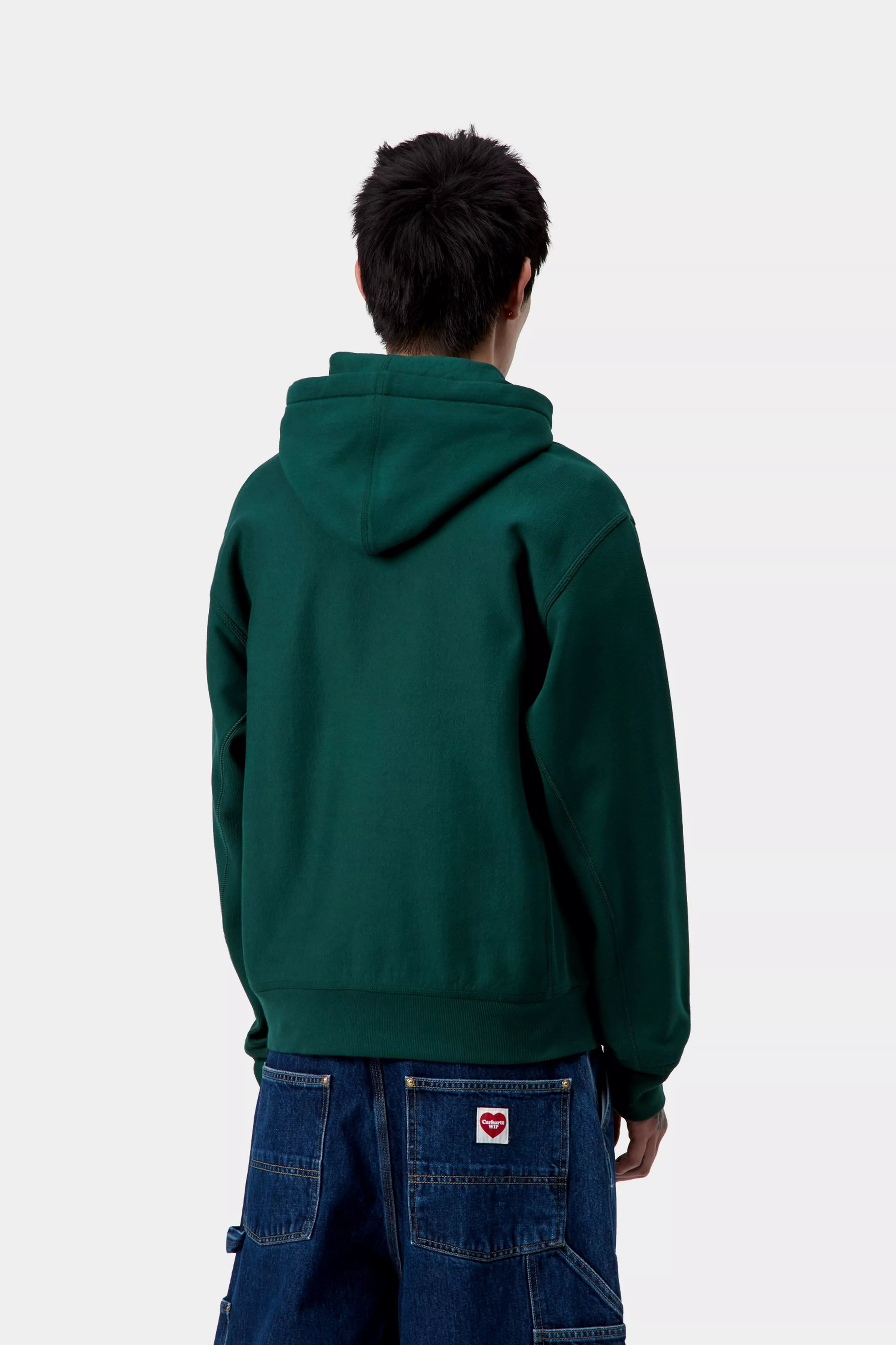 HOODED AMERICAN SCRIPT SWEAT - Dark Fir 3