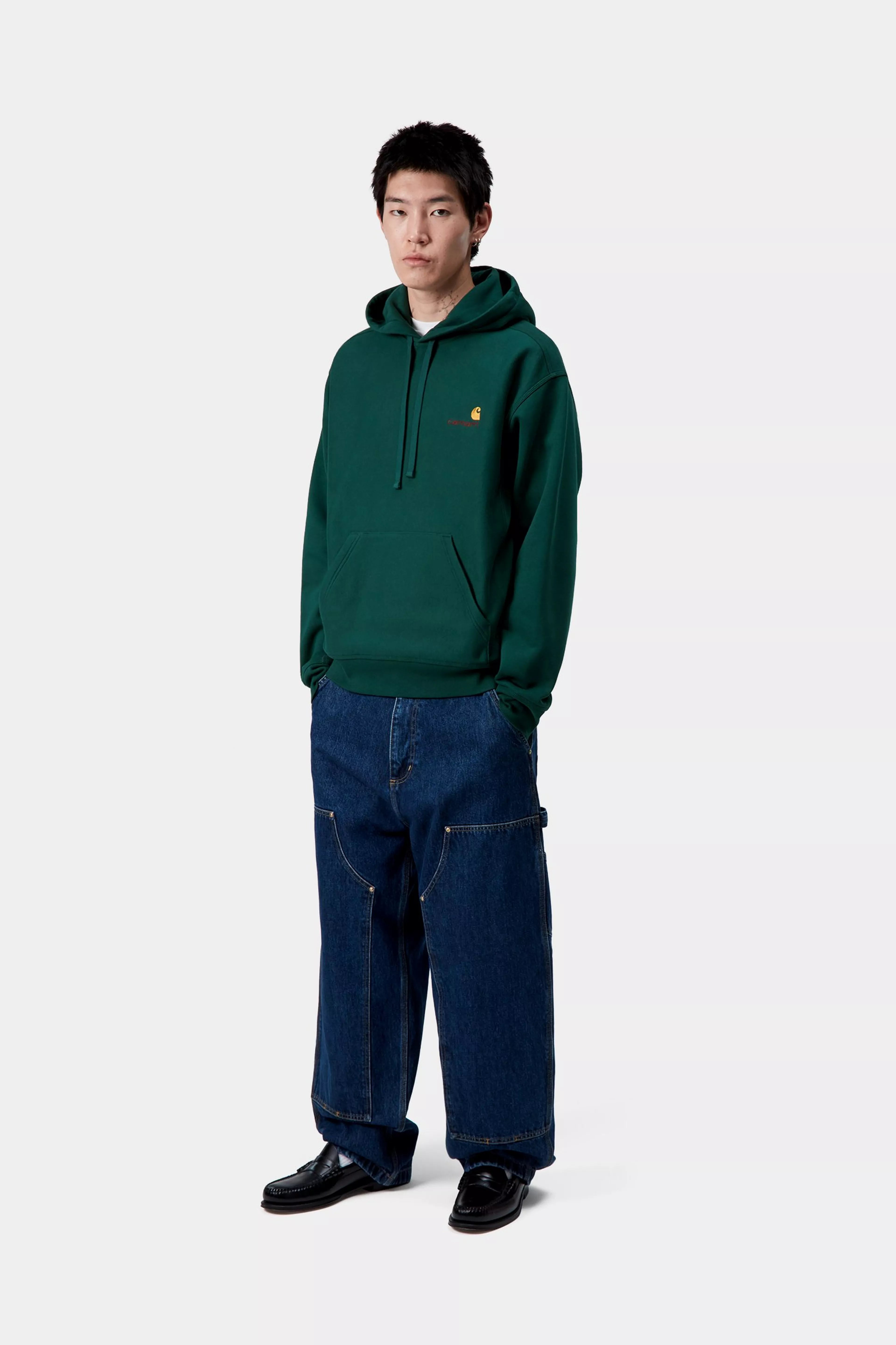 HOODED AMERICAN SCRIPT SWEAT - Dark Fir 4