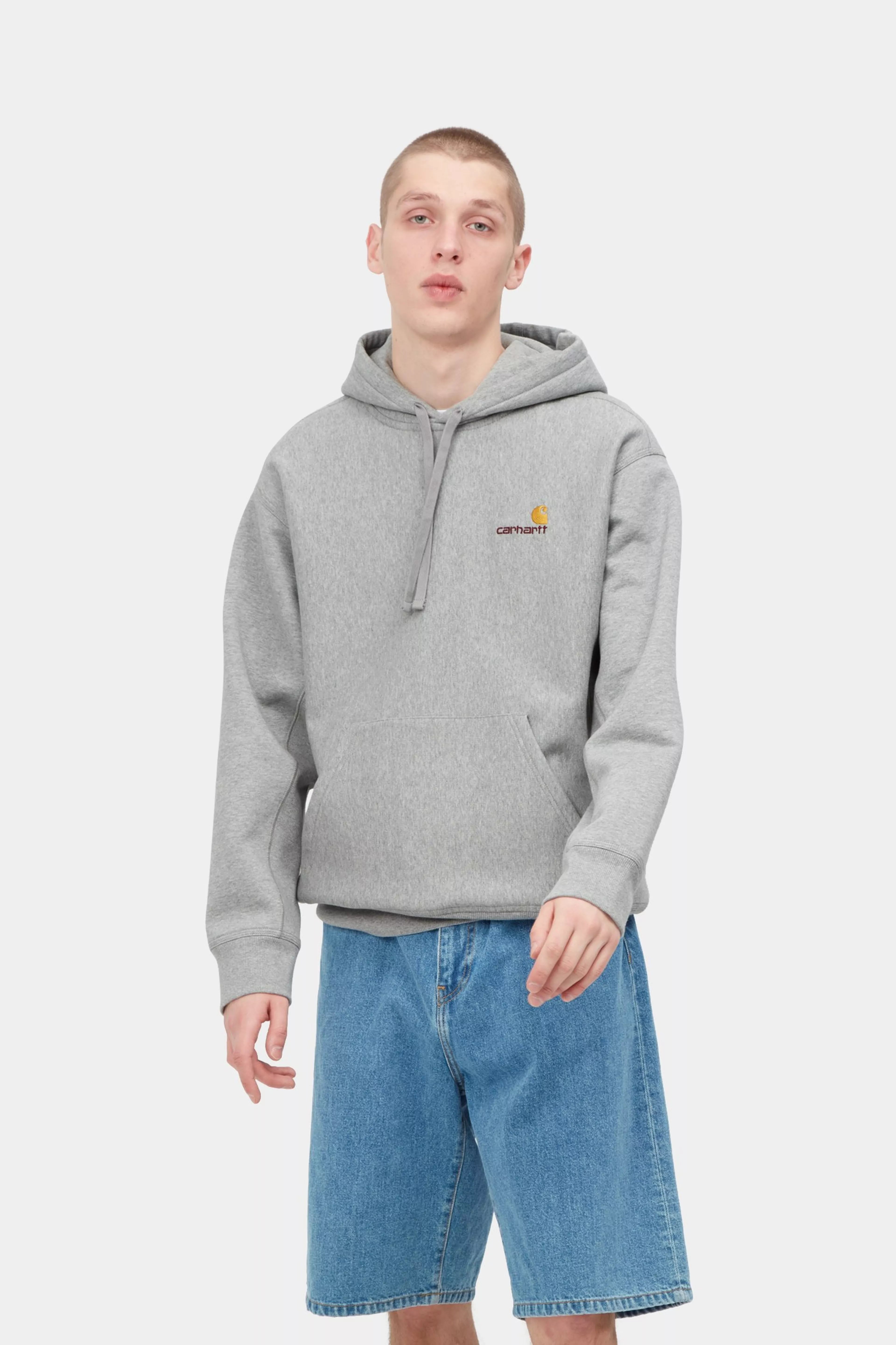HOODED AMERICAN SCRIPT SWEAT - Grey Heather