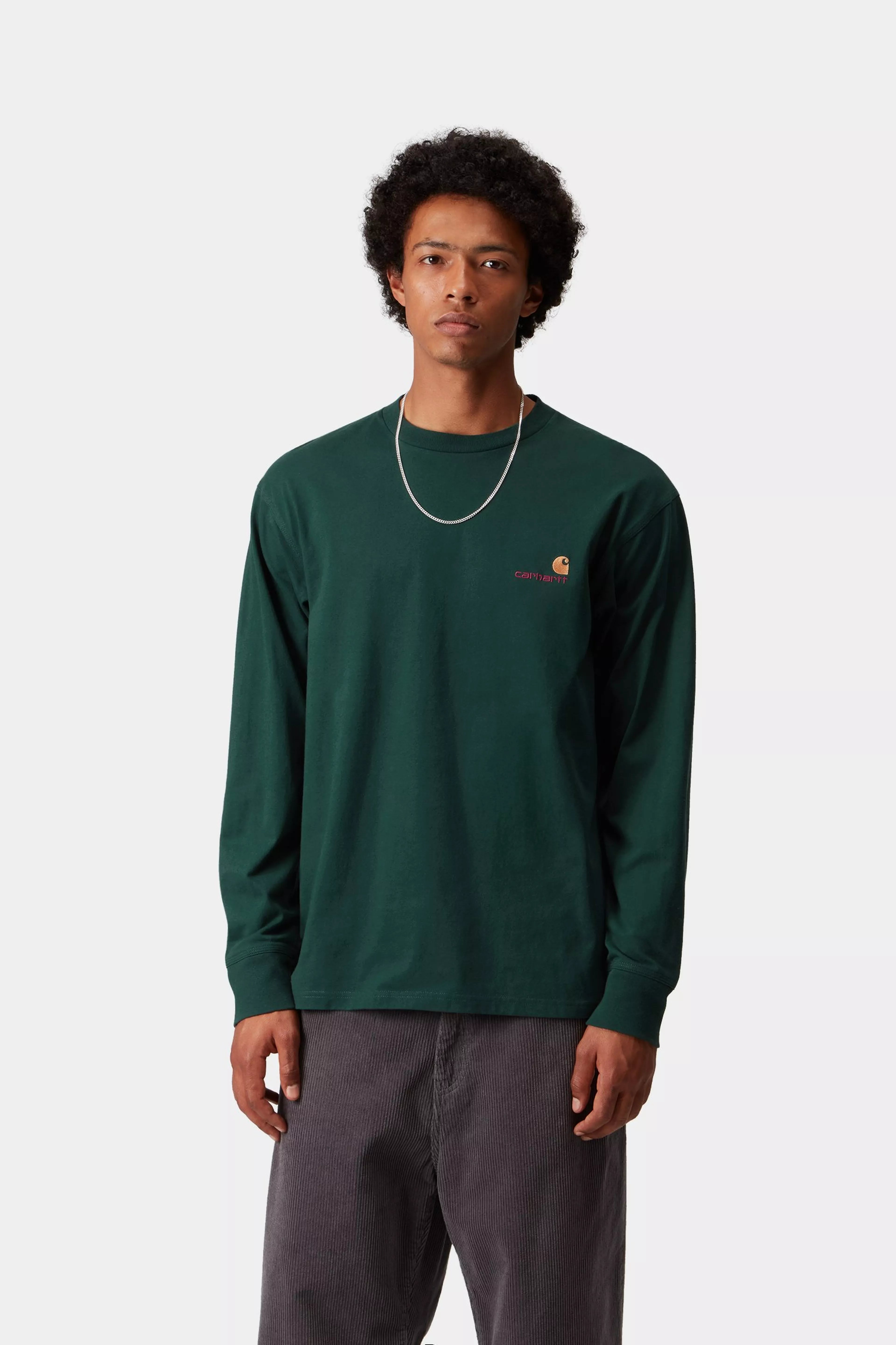 L/S AMERICAN SCRIPT T-SHIRT - Dark Fir