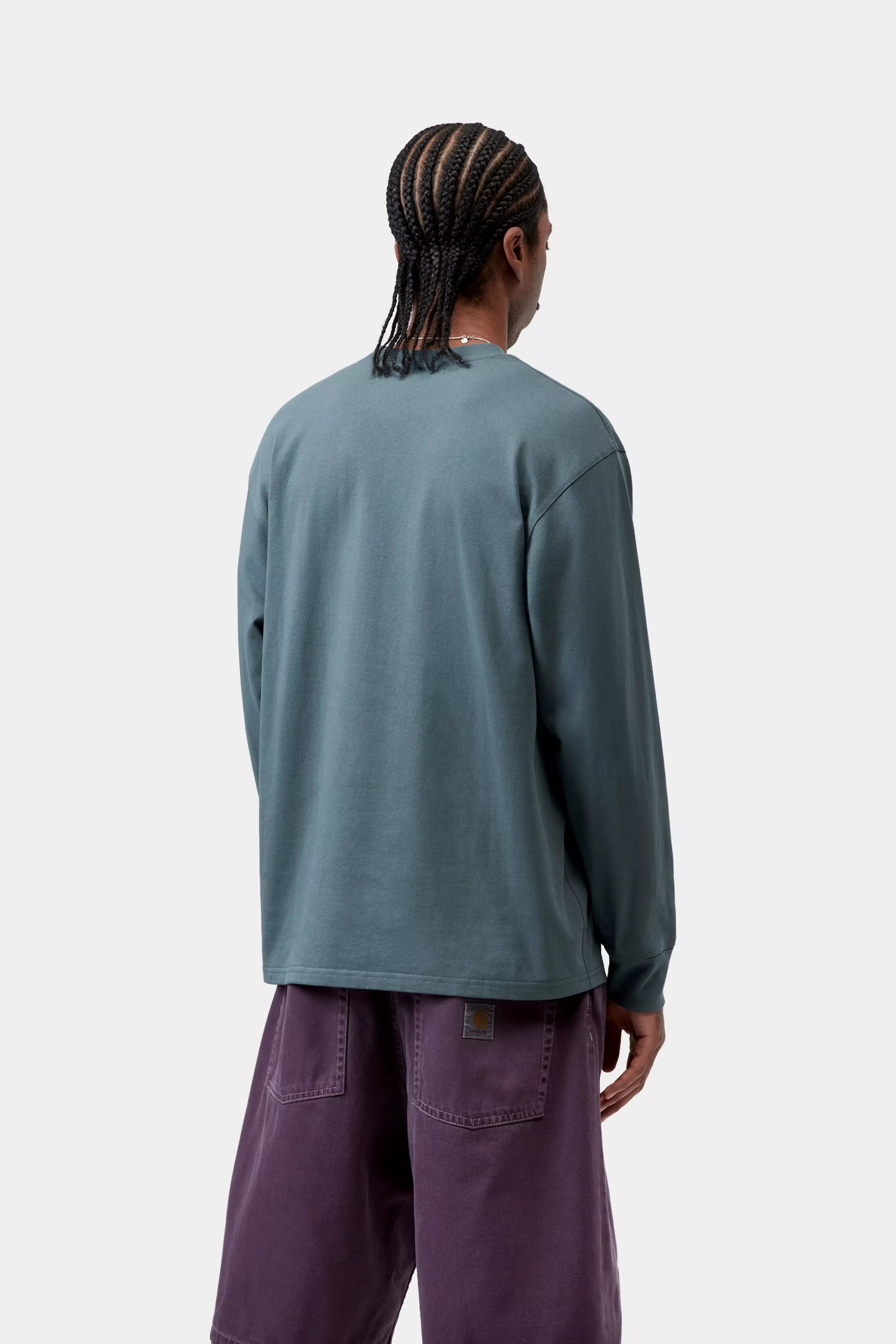 L/S American Script T-Shirt - Office Blue