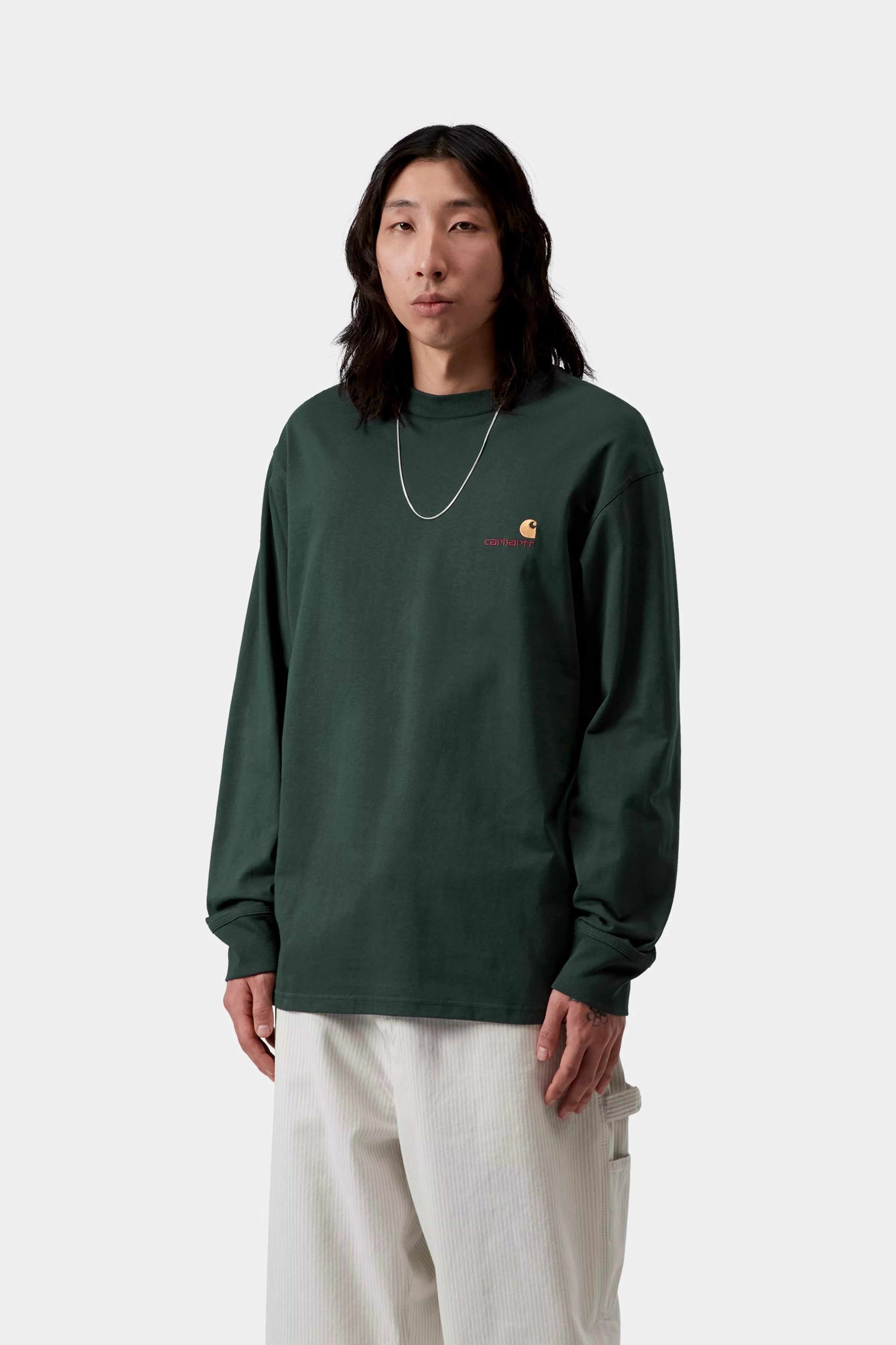 L/S American Script T-Shirt - Kale Green