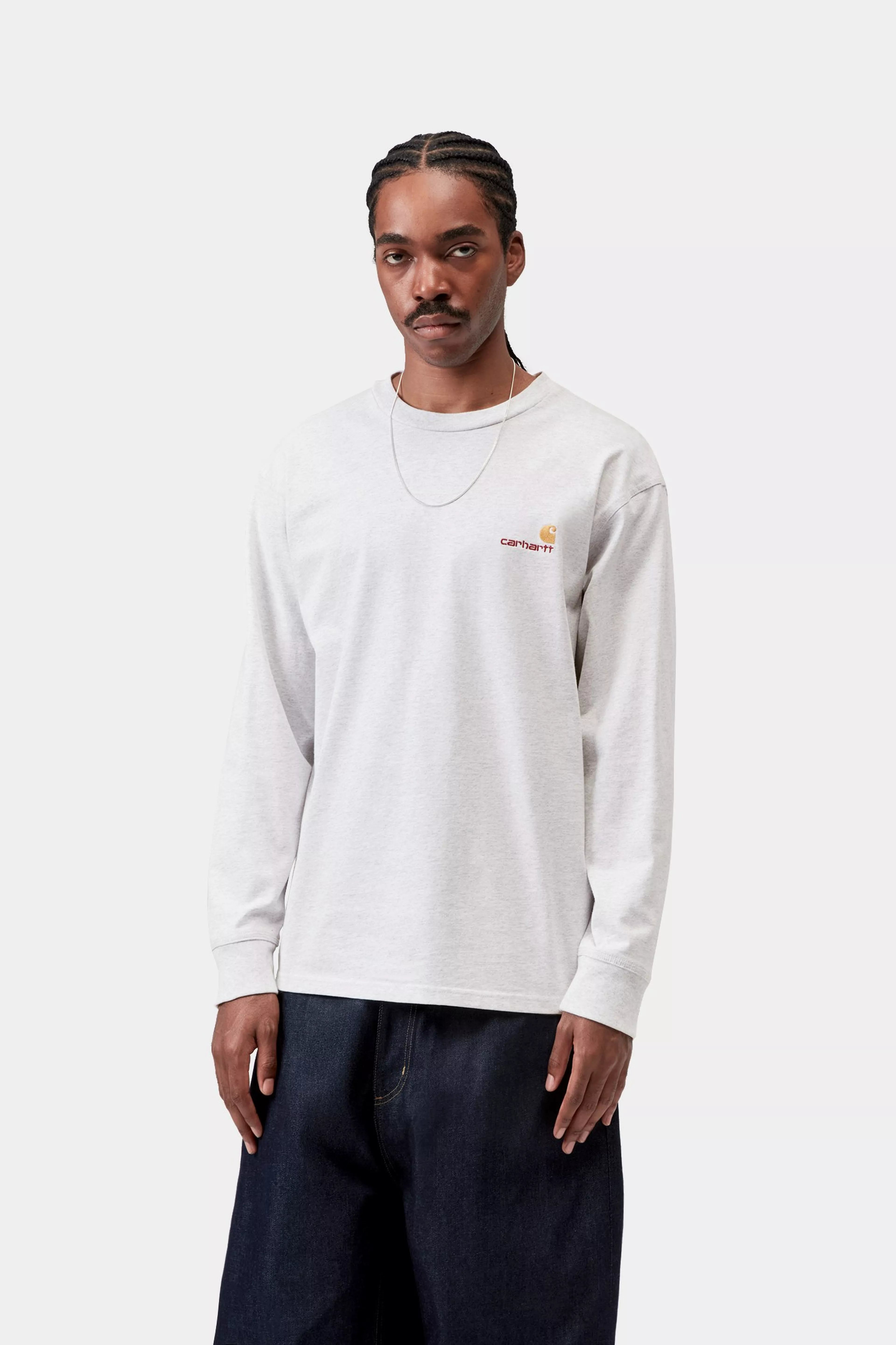 L/S American Script T-Shirt - Ash Heather