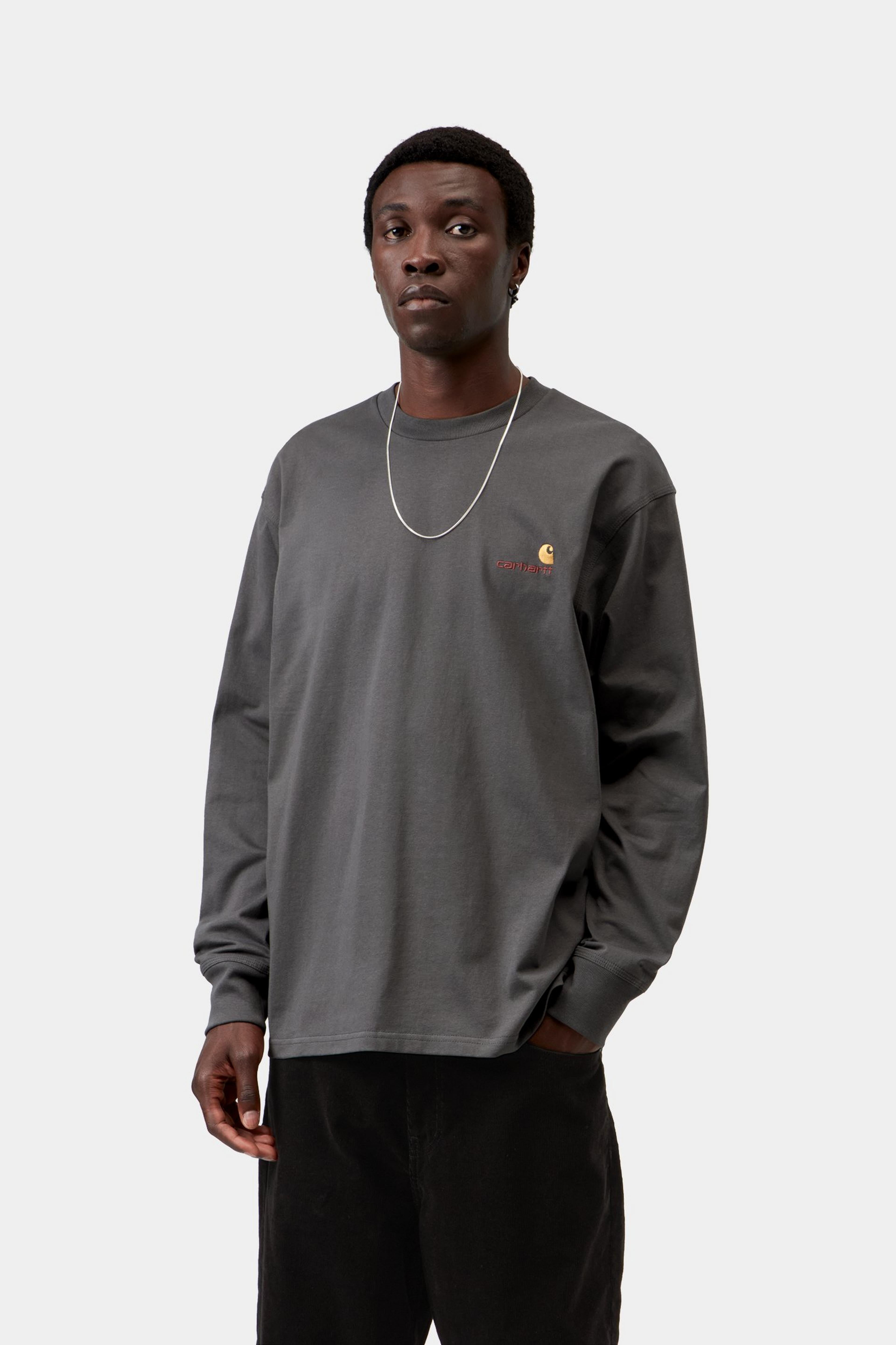 L/S American Script T-Shirt - Graphite