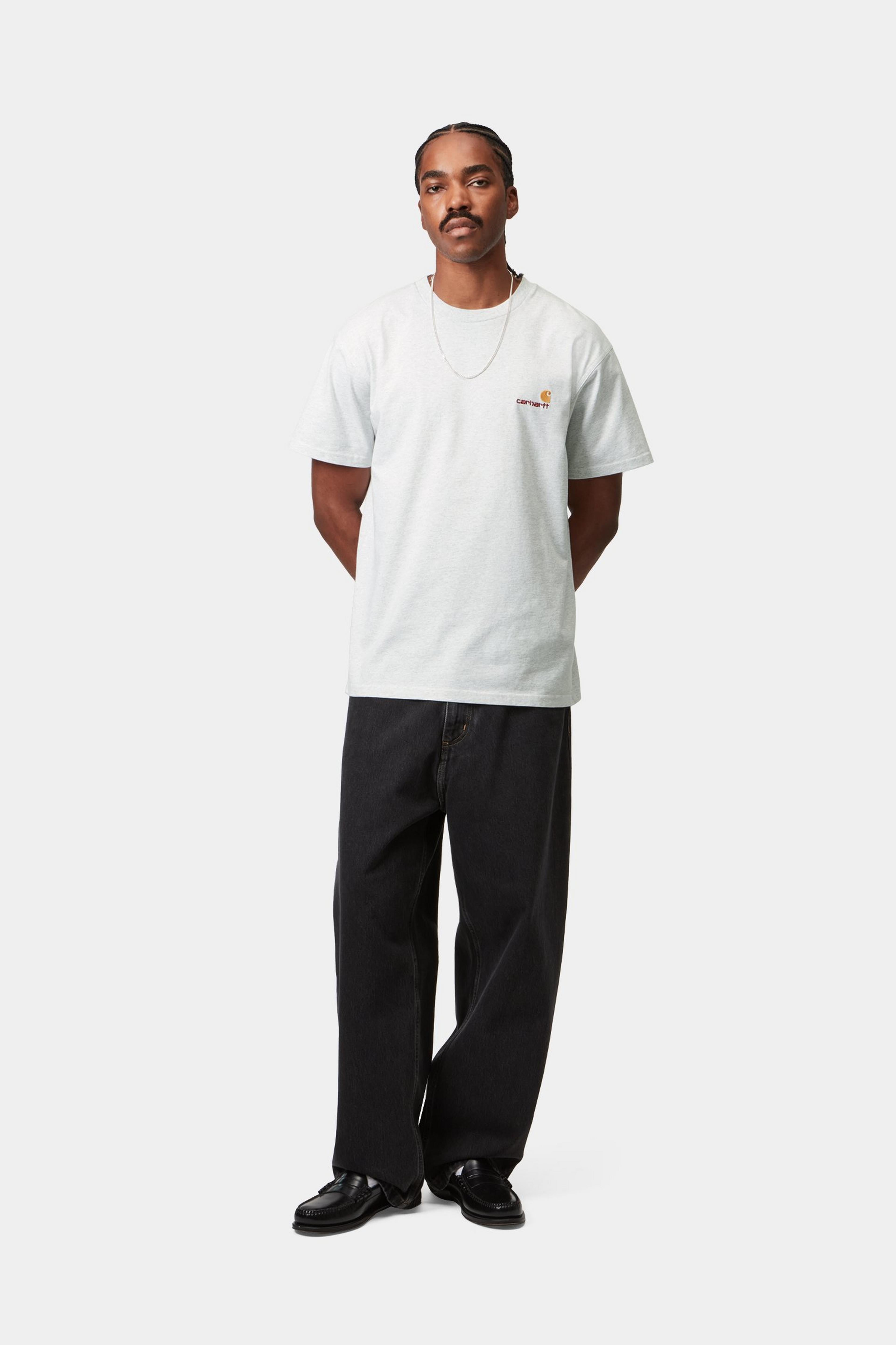 S/S American Script T-Shirt - Ash Heather