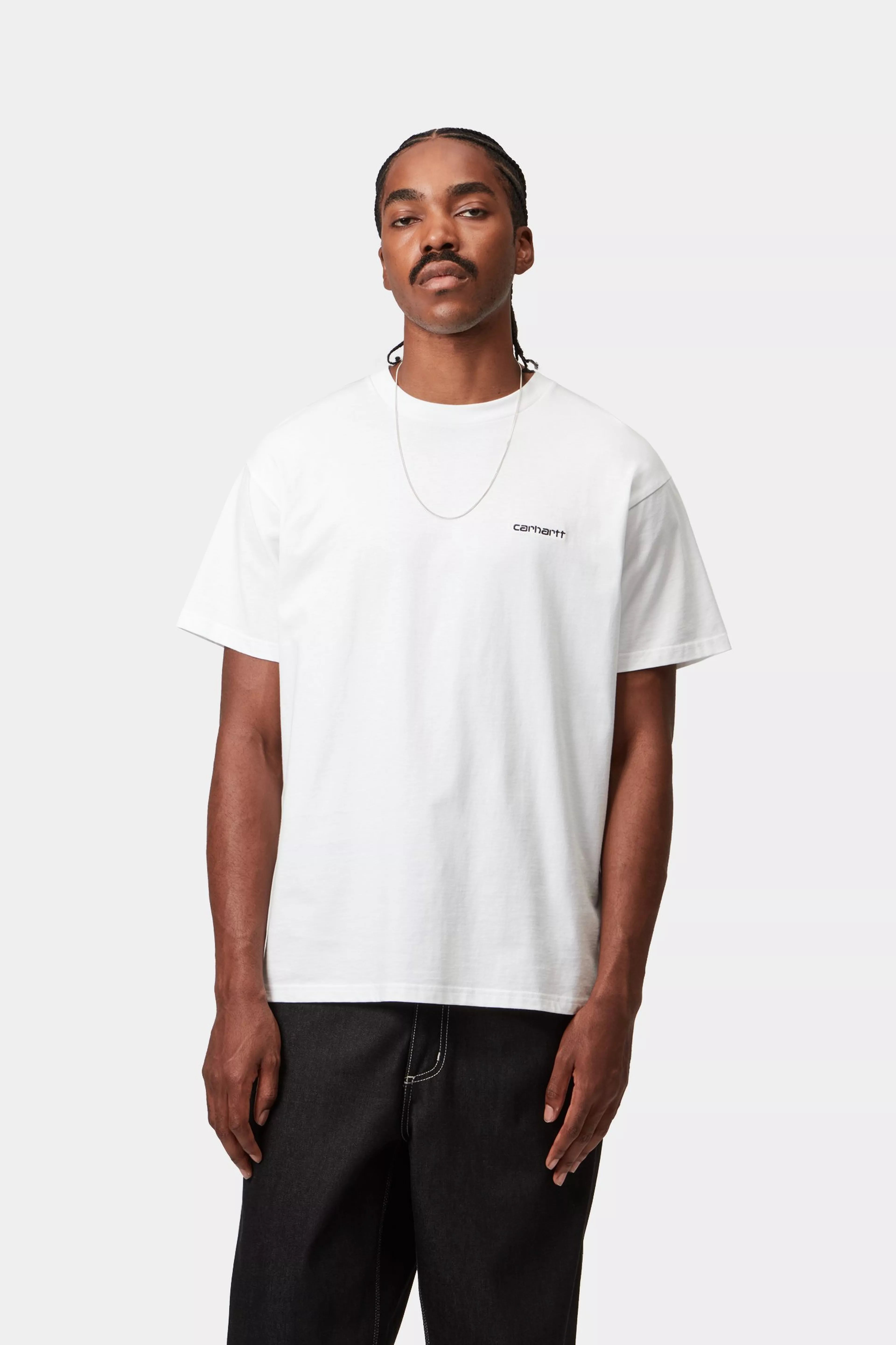 S/S Script Embroidery T-Shirt - White / Black