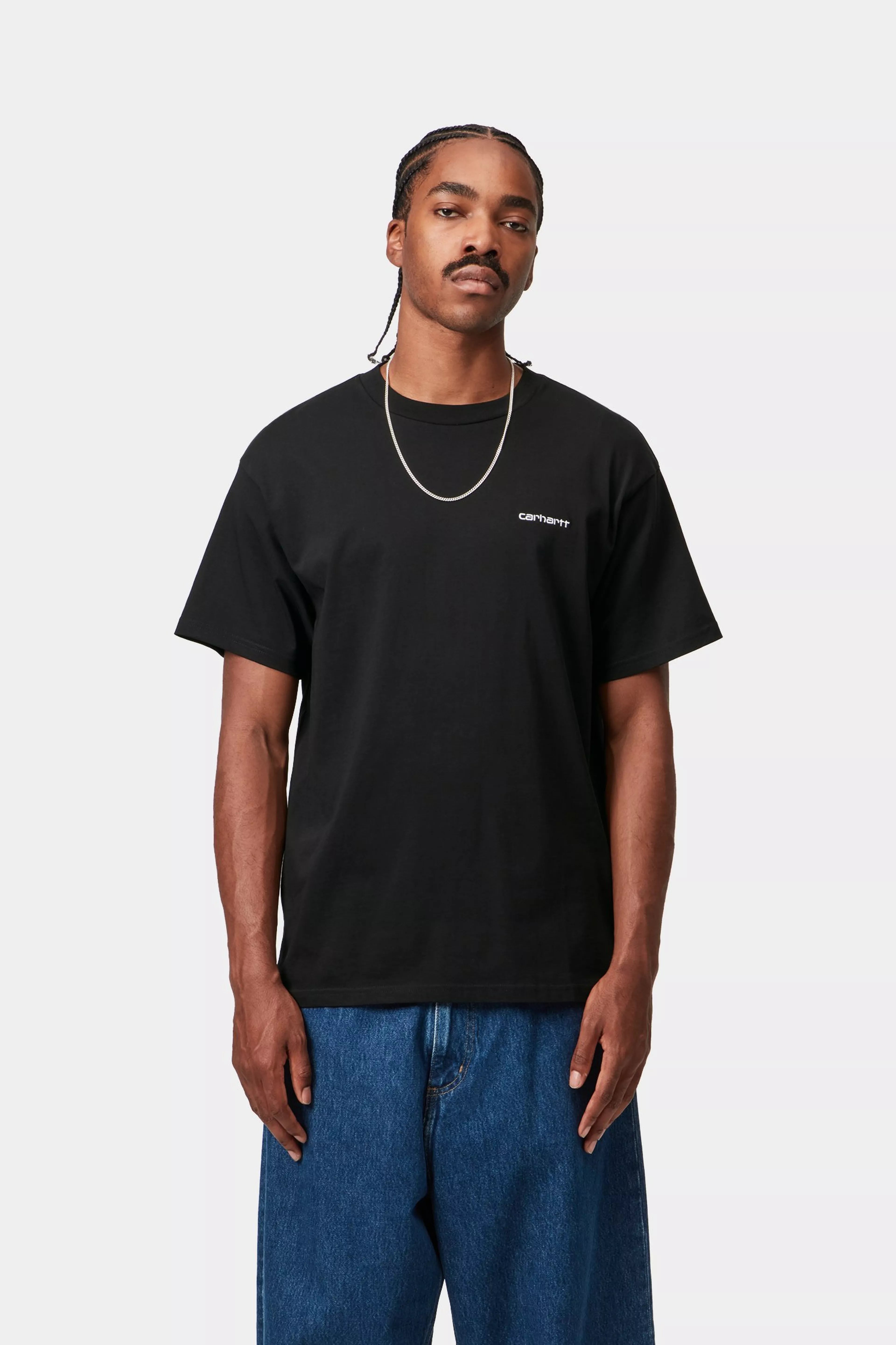 S/S Script Embroidery T-Shirt - Black / White 2