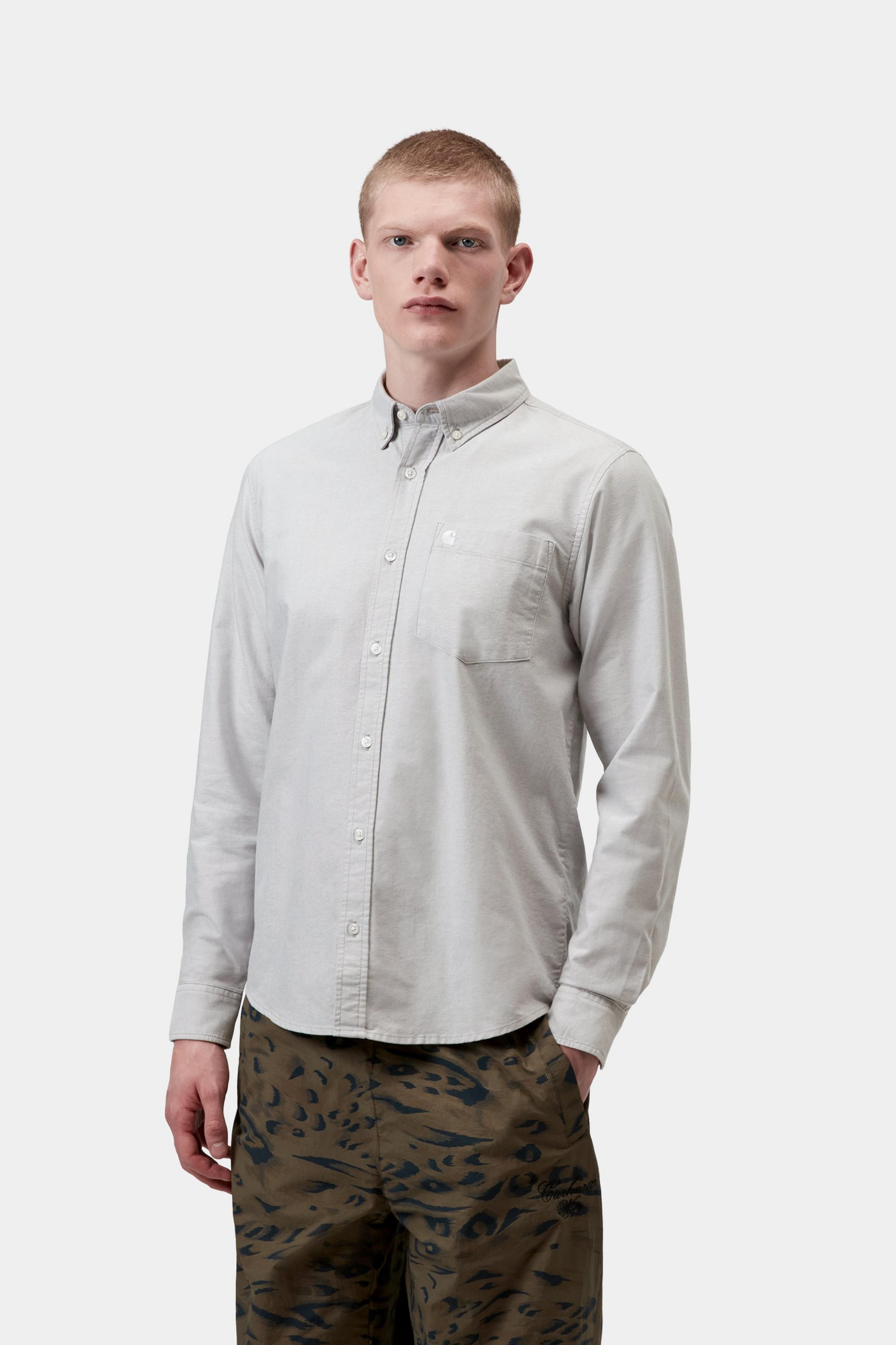 L/S C-Logo Shirt - Shady Grey / White