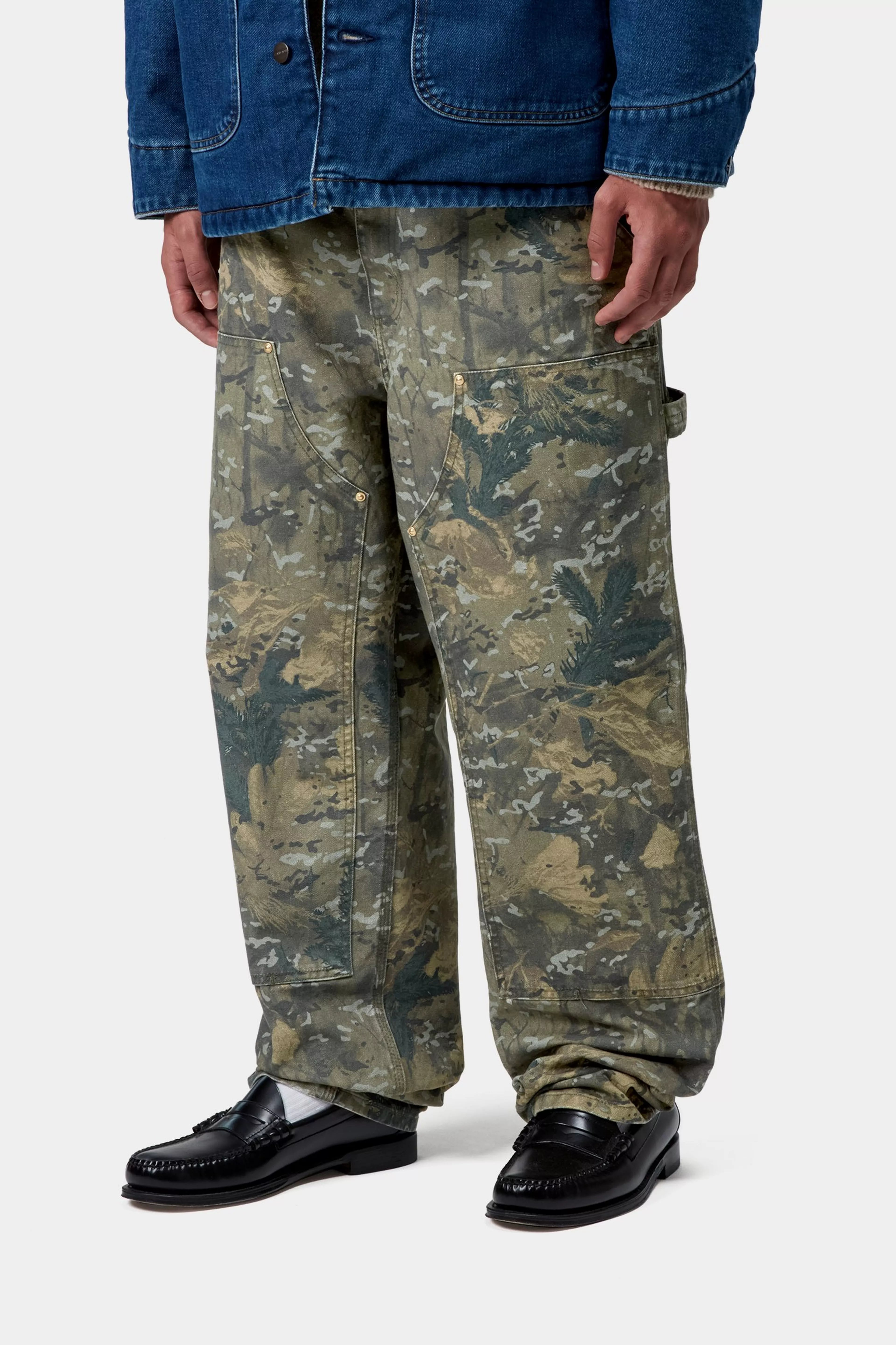DOUBLE KNEE PANT  - Camo Combi, Green (stone washed)