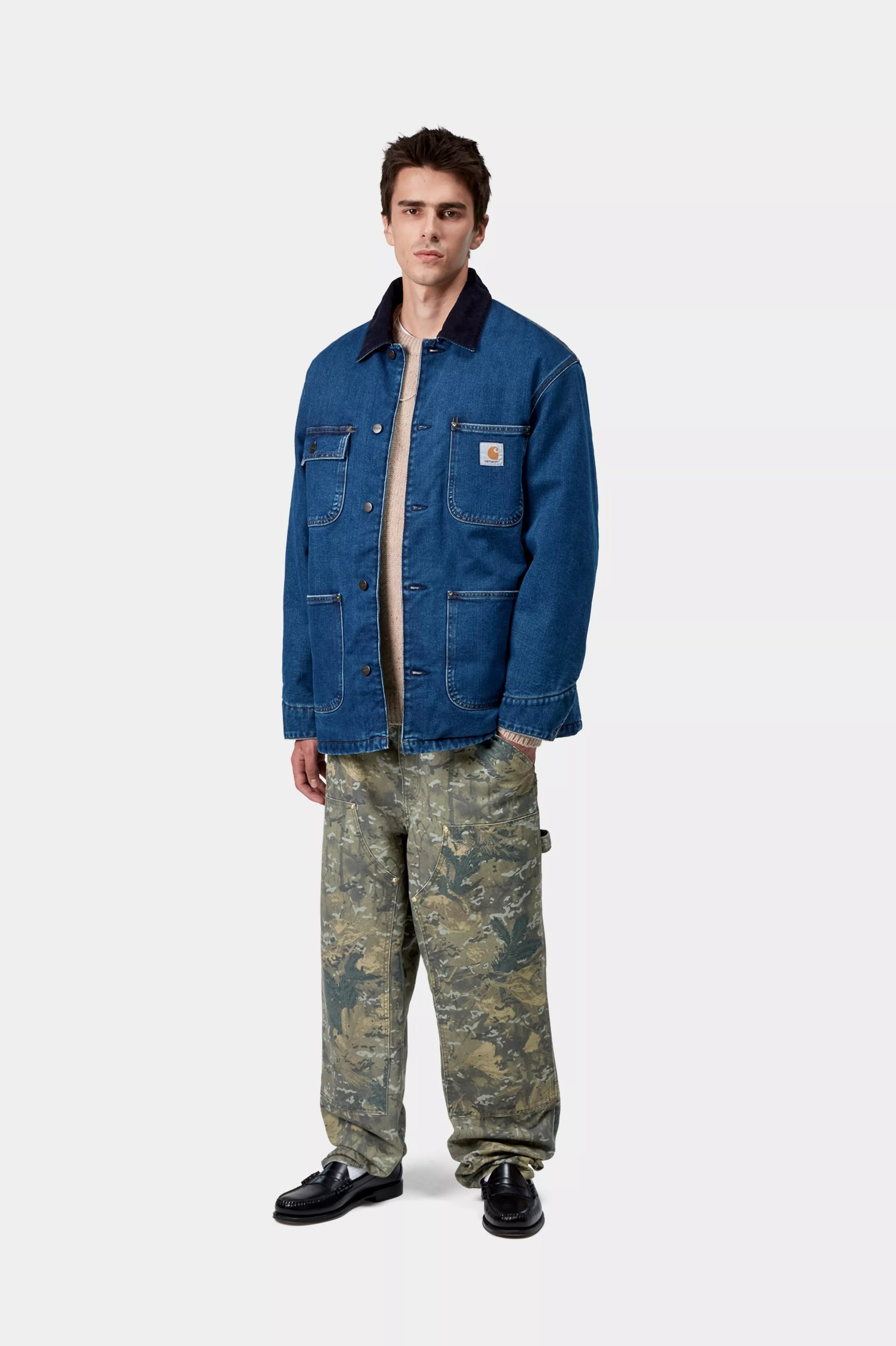 DOUBLE KNEE PANT  - Camo Combi, Green (stone washed)