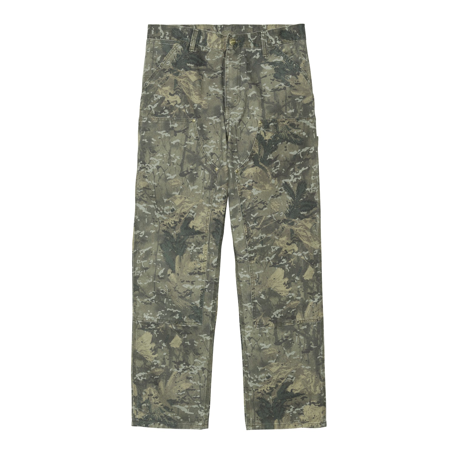 DOUBLE KNEE PANT  - Camo Combi, Green (stone washed)
