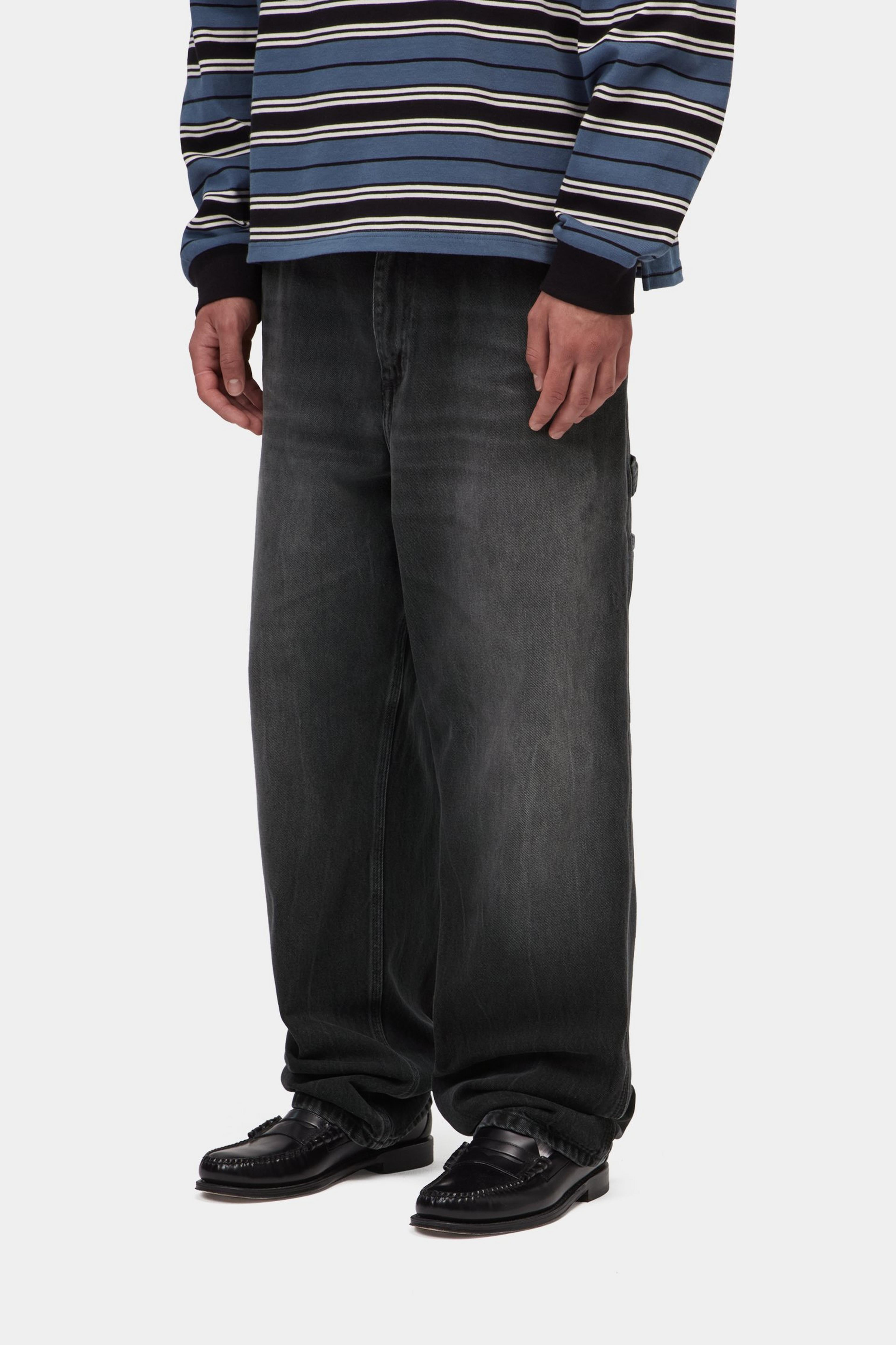 Single Knee Pant - Black, marble used wash 3