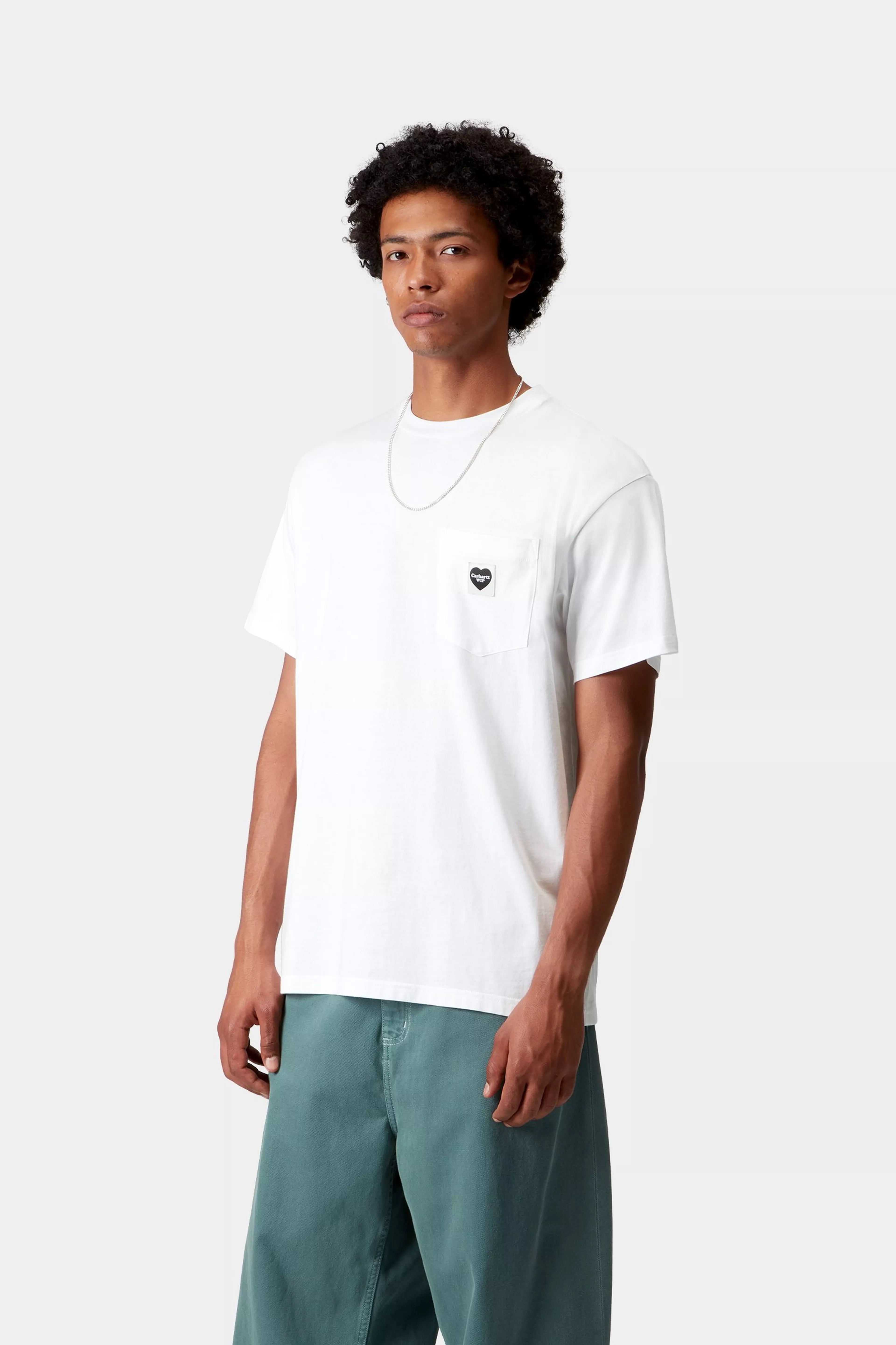 S/S POCKET HEART T-SHIRT - White / Black 2