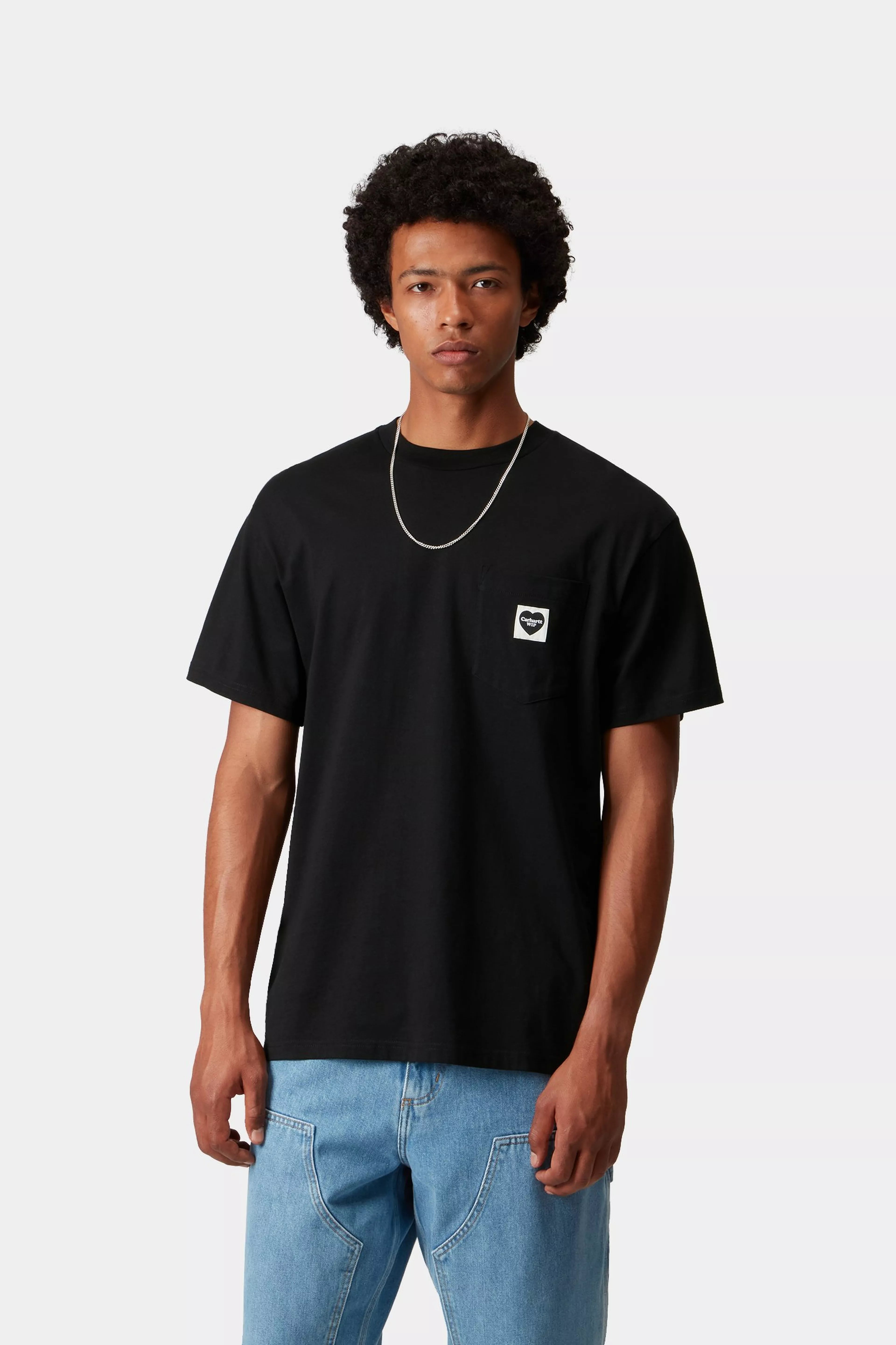 S/S POCKET HEART T-SHIRT - Black / Black