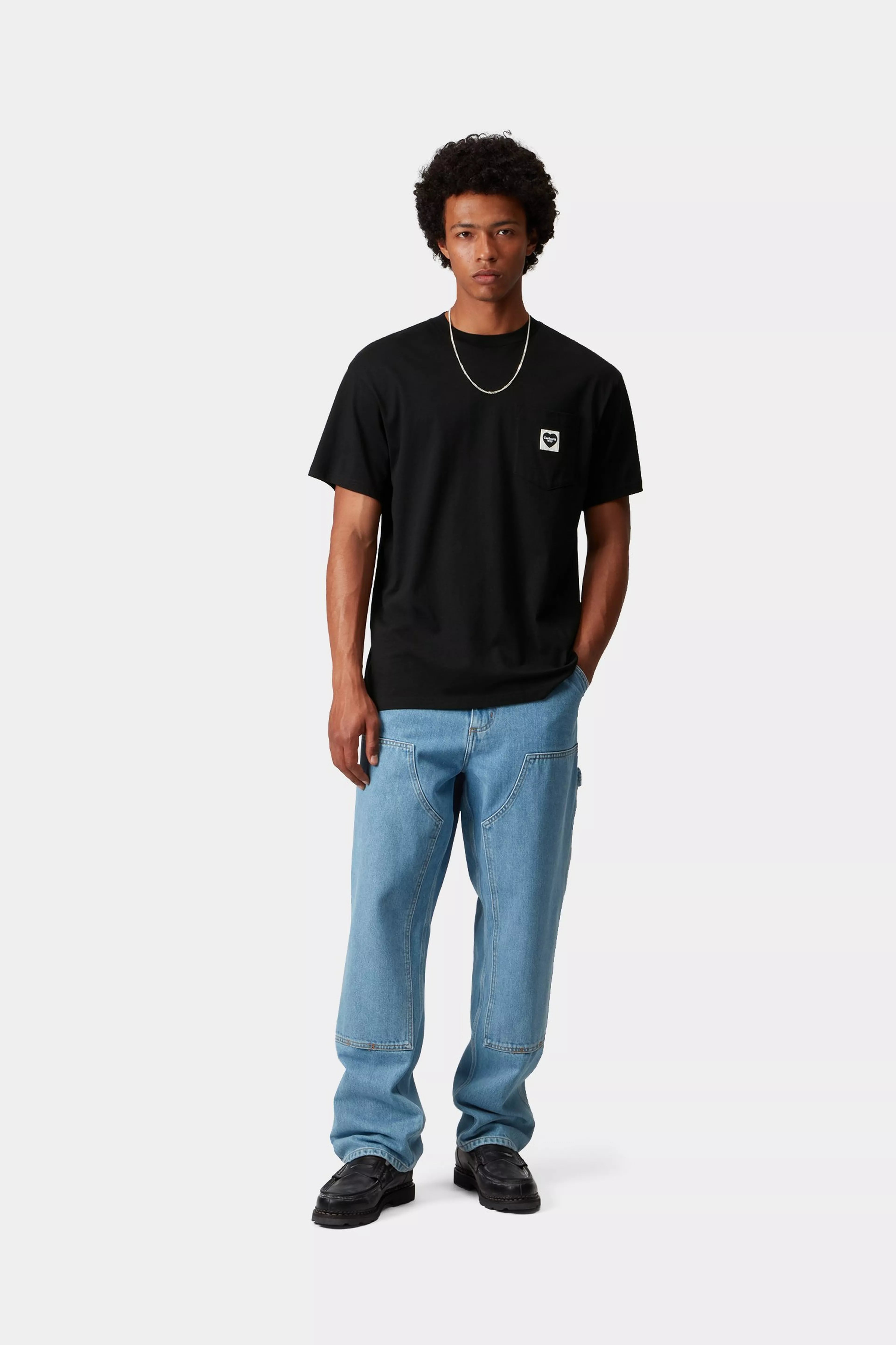S/S POCKET HEART T-SHIRT - Black / Black