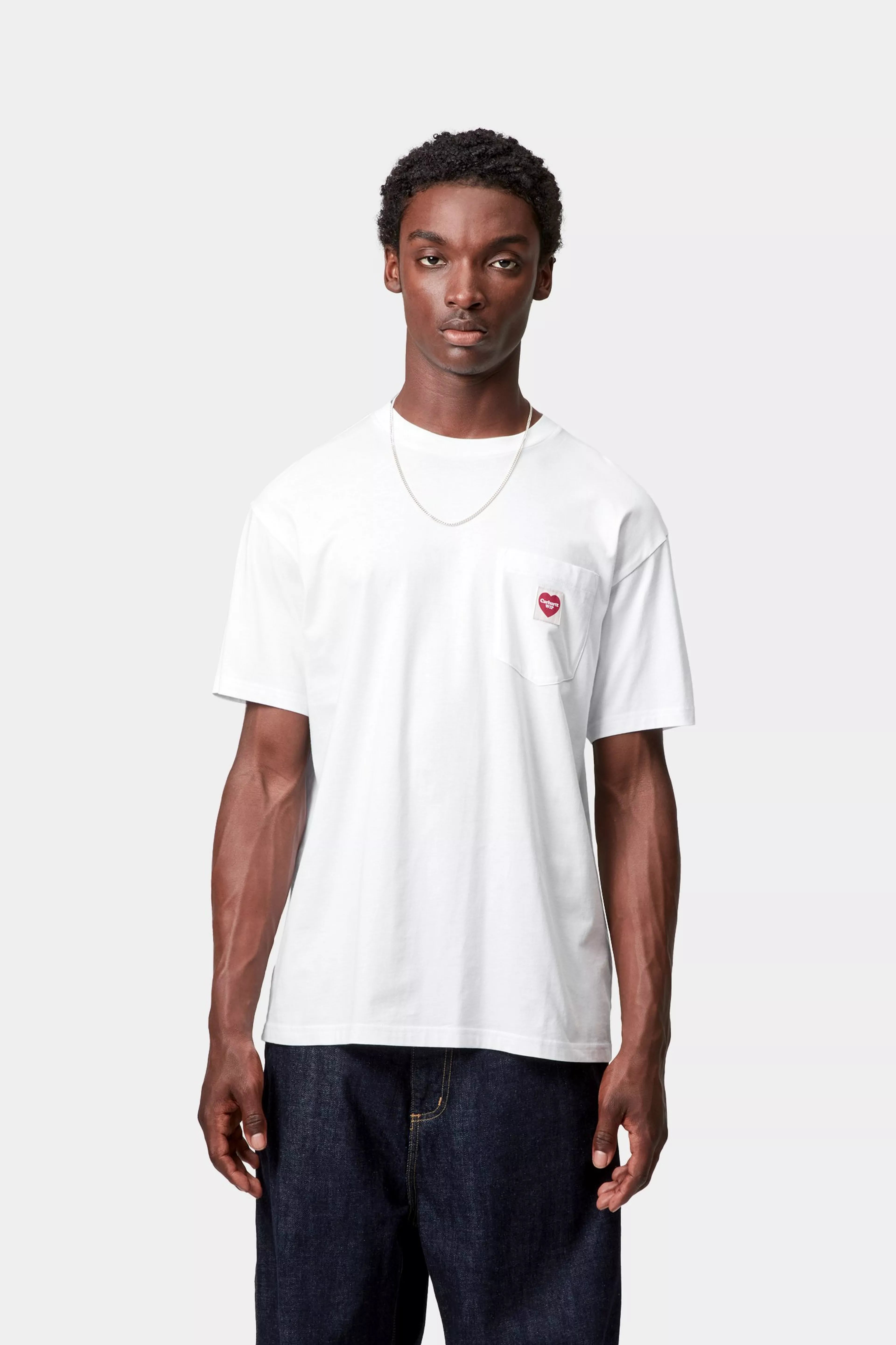 S/S POCKET HEART T-SHIRT - White / Red