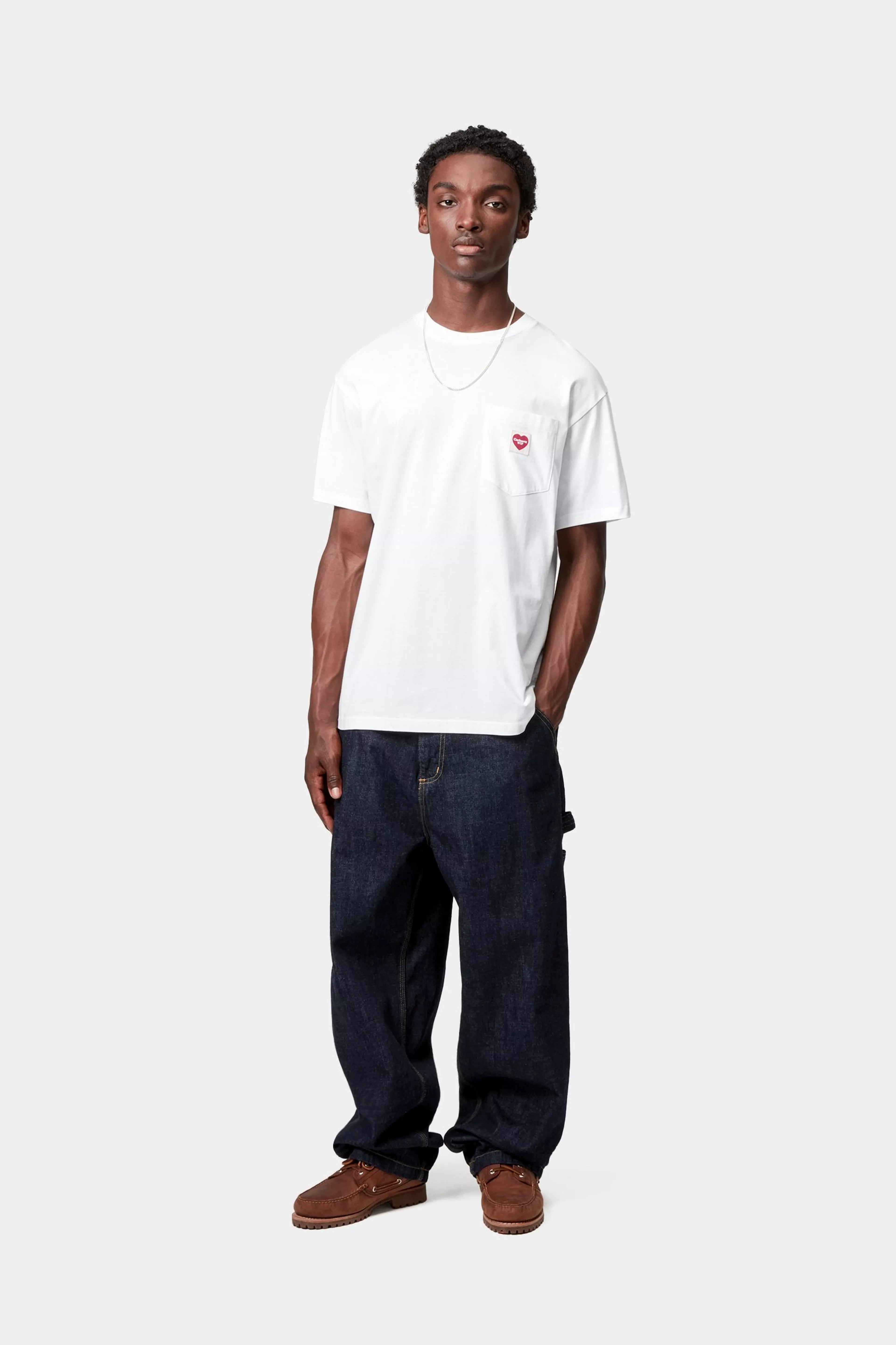 S/S POCKET HEART T-SHIRT - White / Red