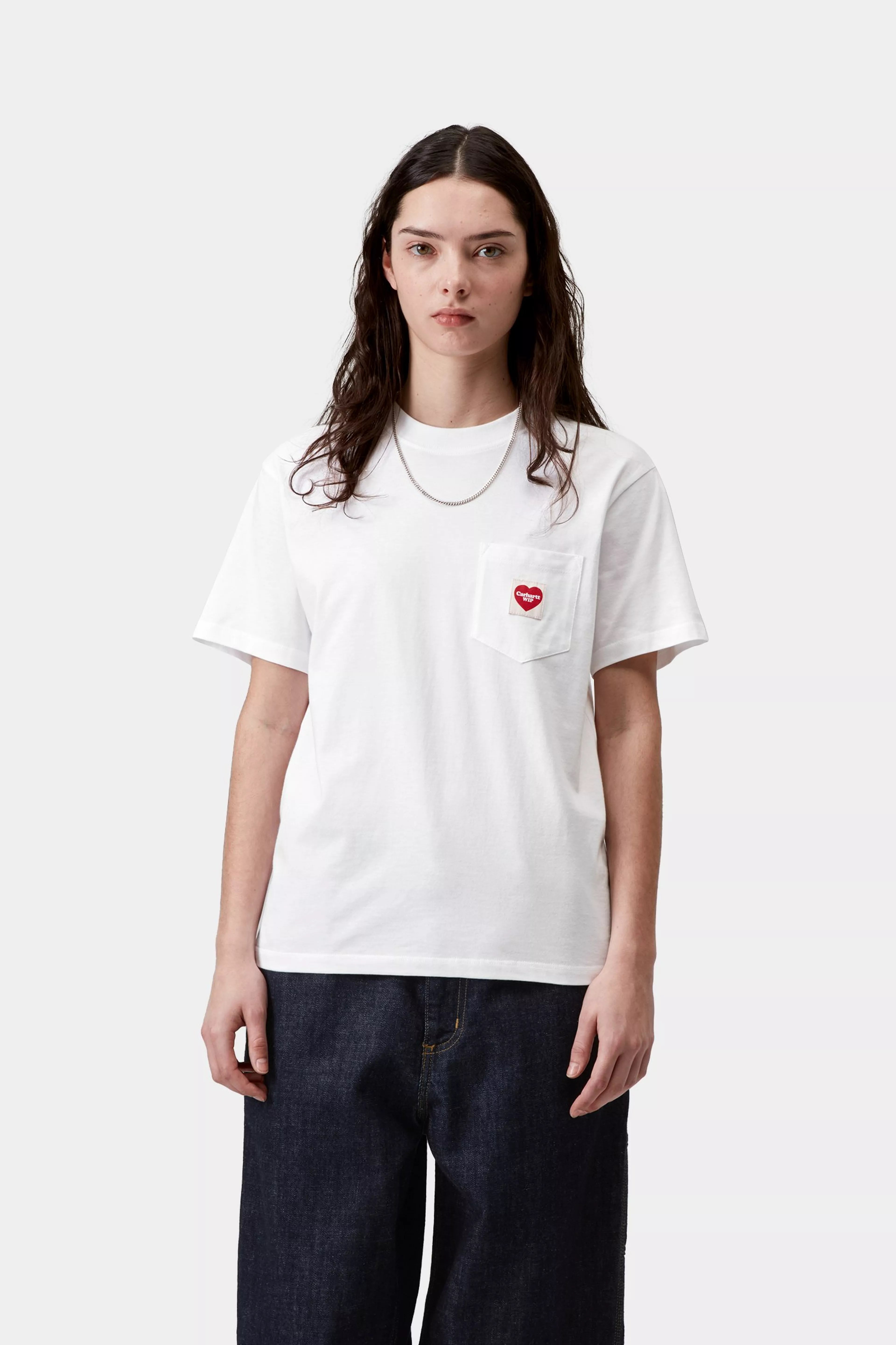 W' S/S Pocket Heart T-Shirt - White / Red