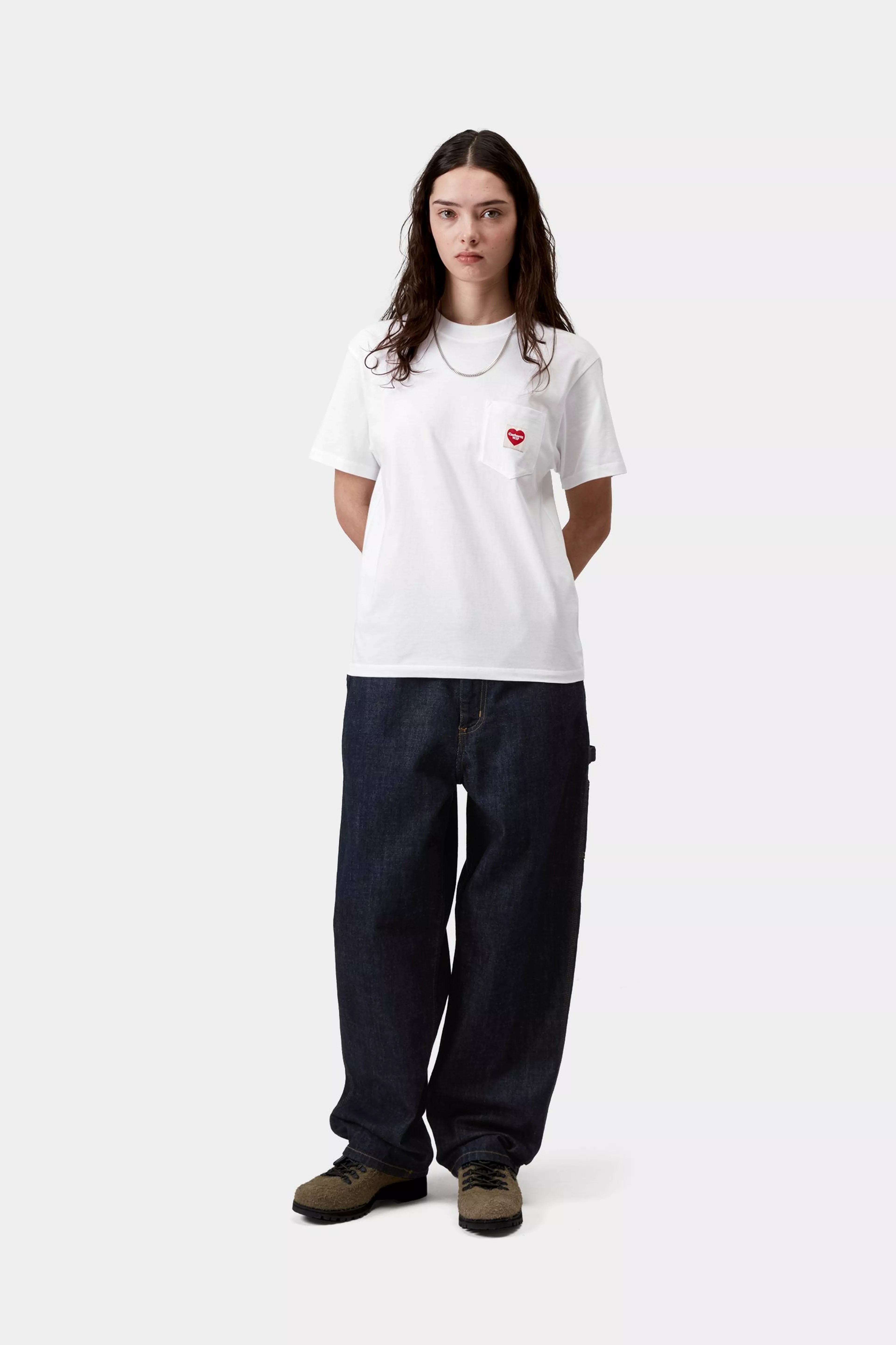 W' S/S Pocket Heart T-Shirt - White / Red