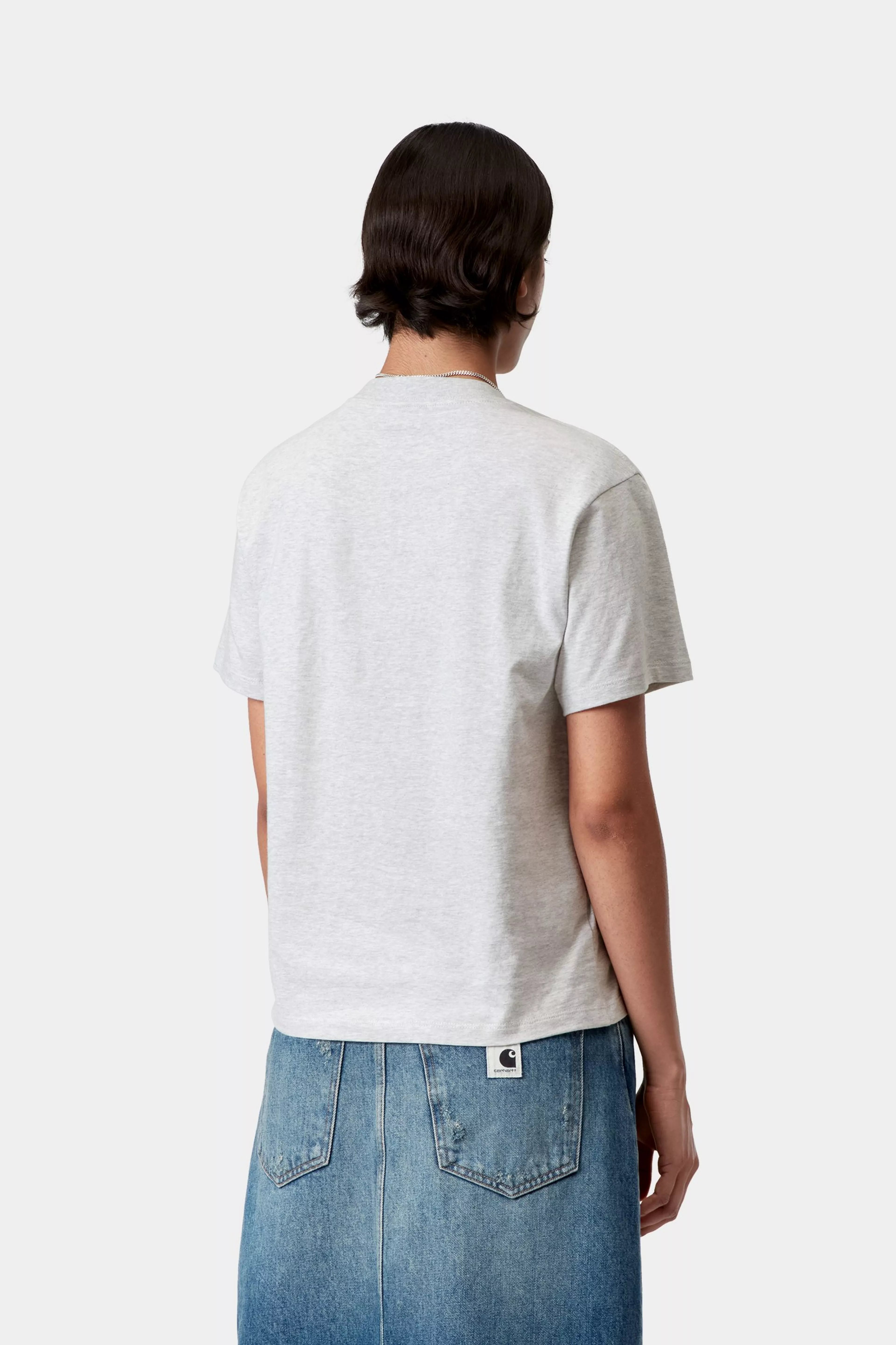 W' S/S Pocket Heart T-Shirt - Ash Heather / Red 3