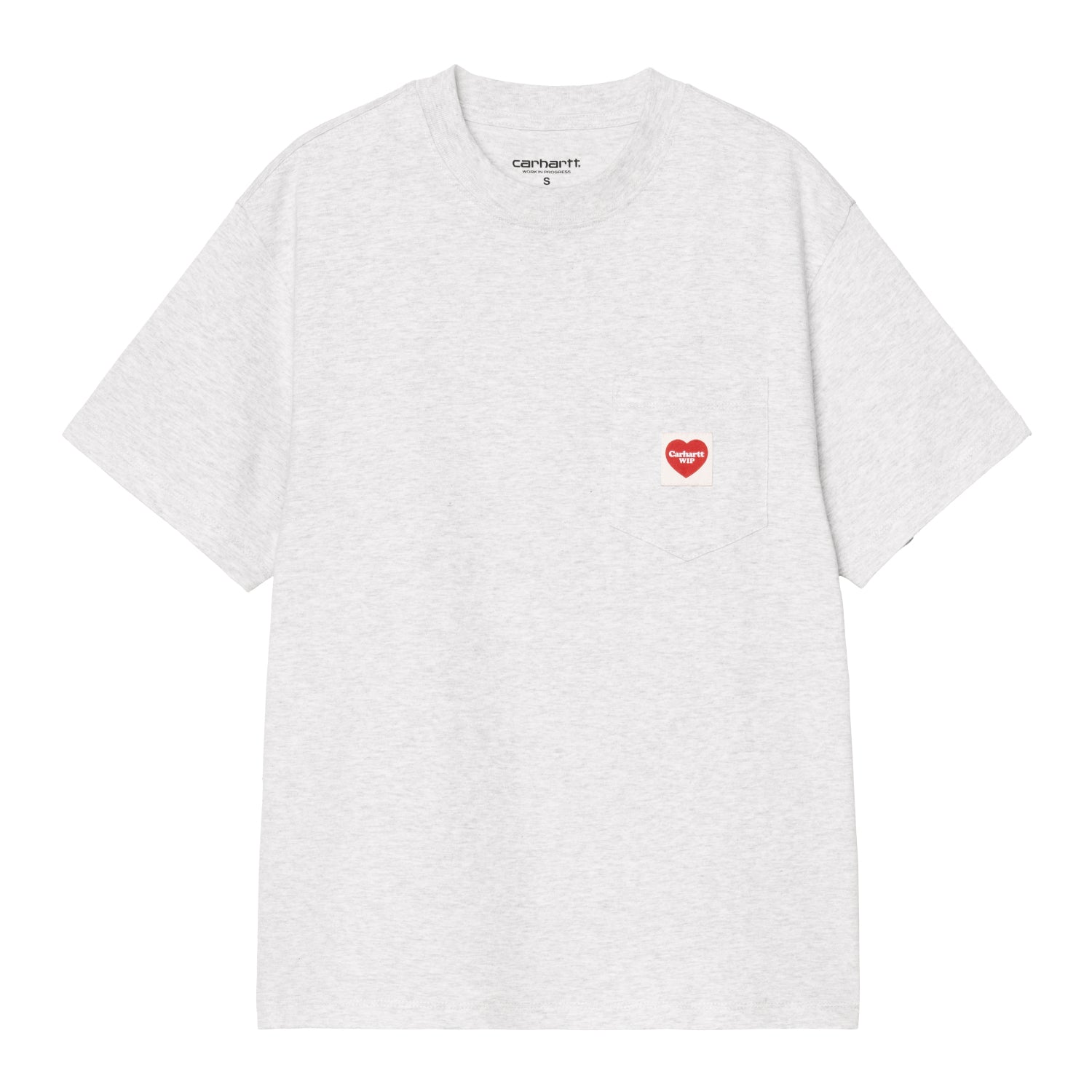 W' S/S Pocket Heart T-Shirt - Ash Heather / Red