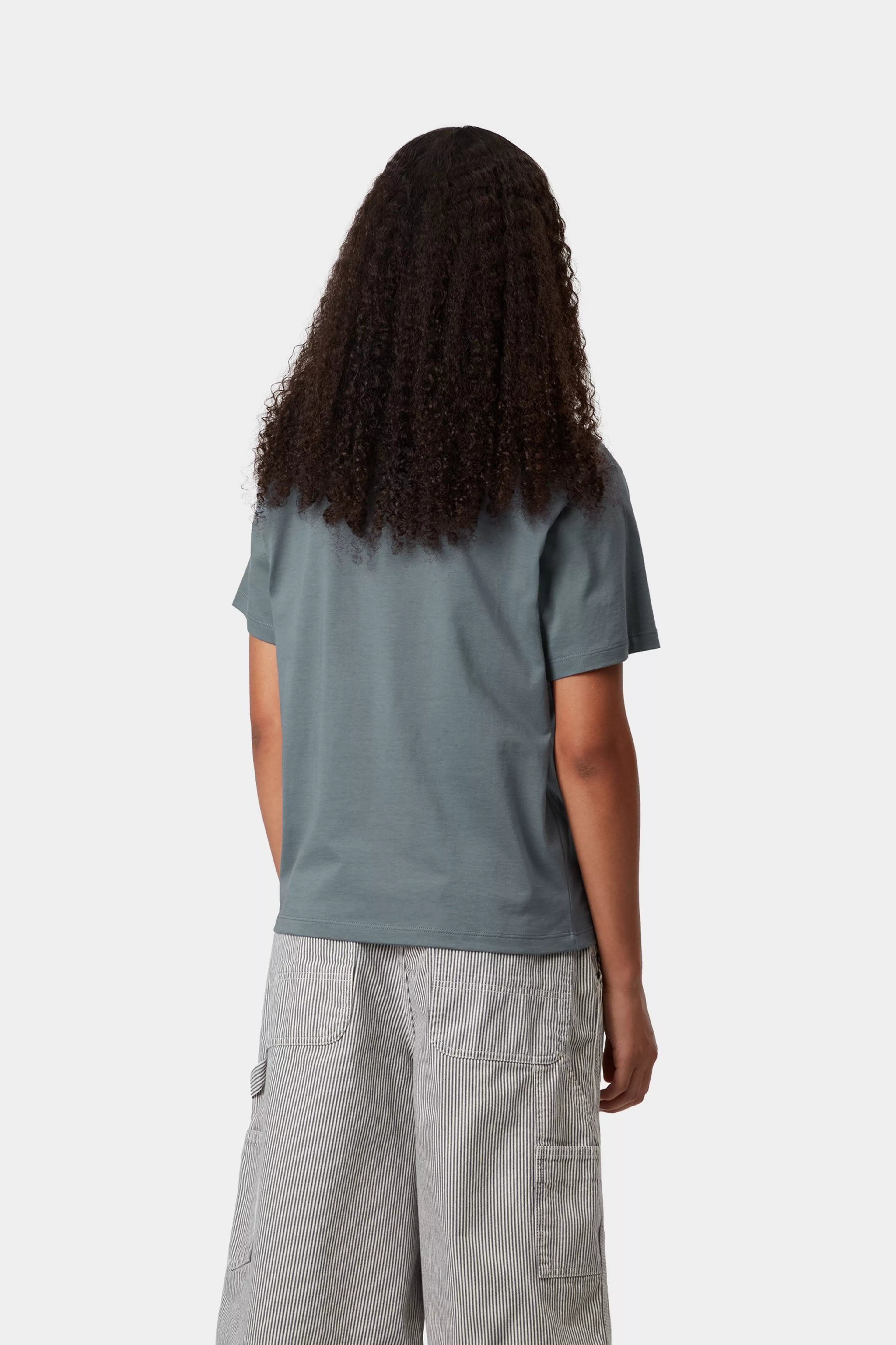 W' S/S Pocket Heart T-Shirt - Cozy Blue / Red