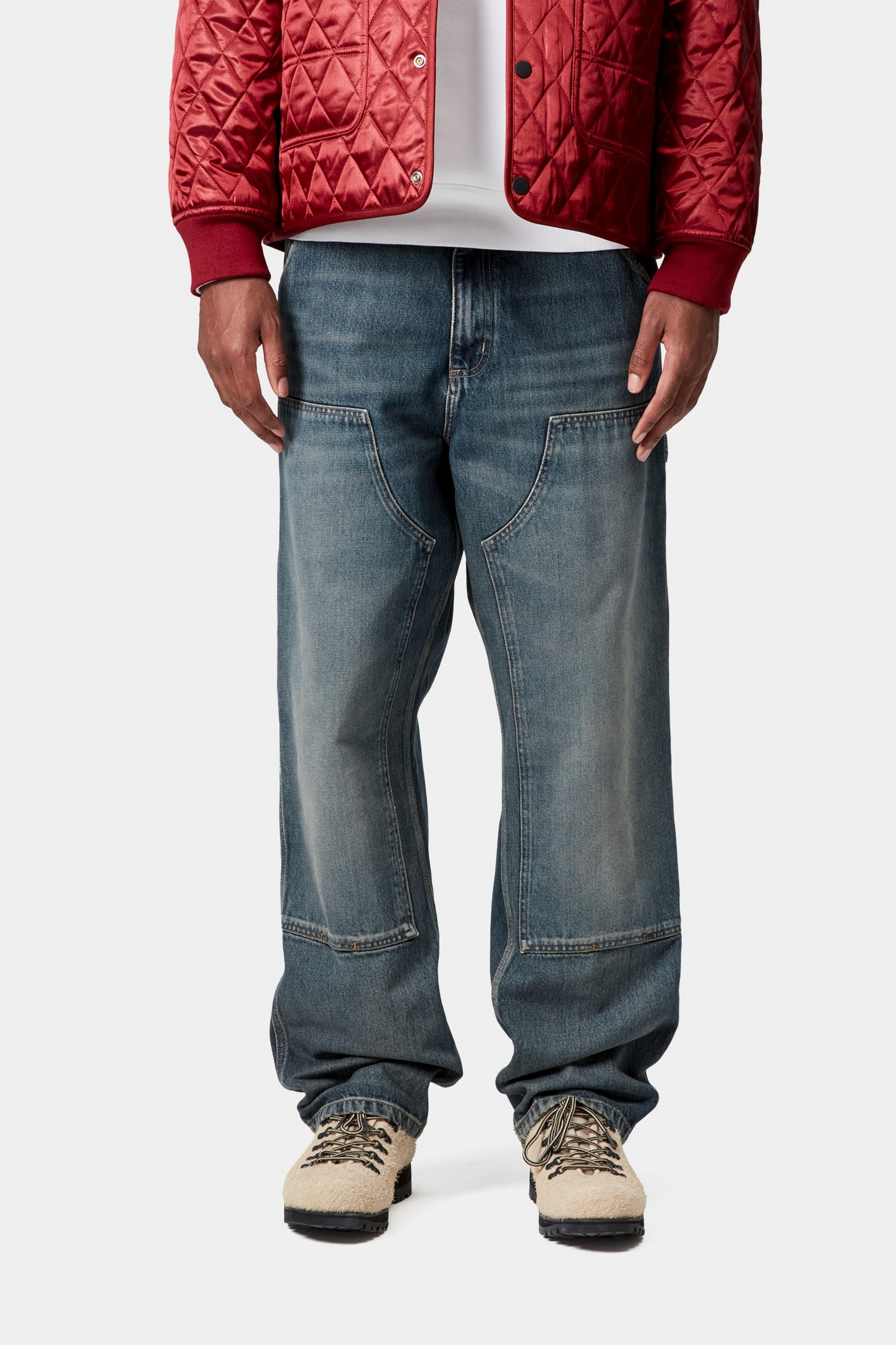 DOUBLE KNEE PANT  - Blue (worn used wash)