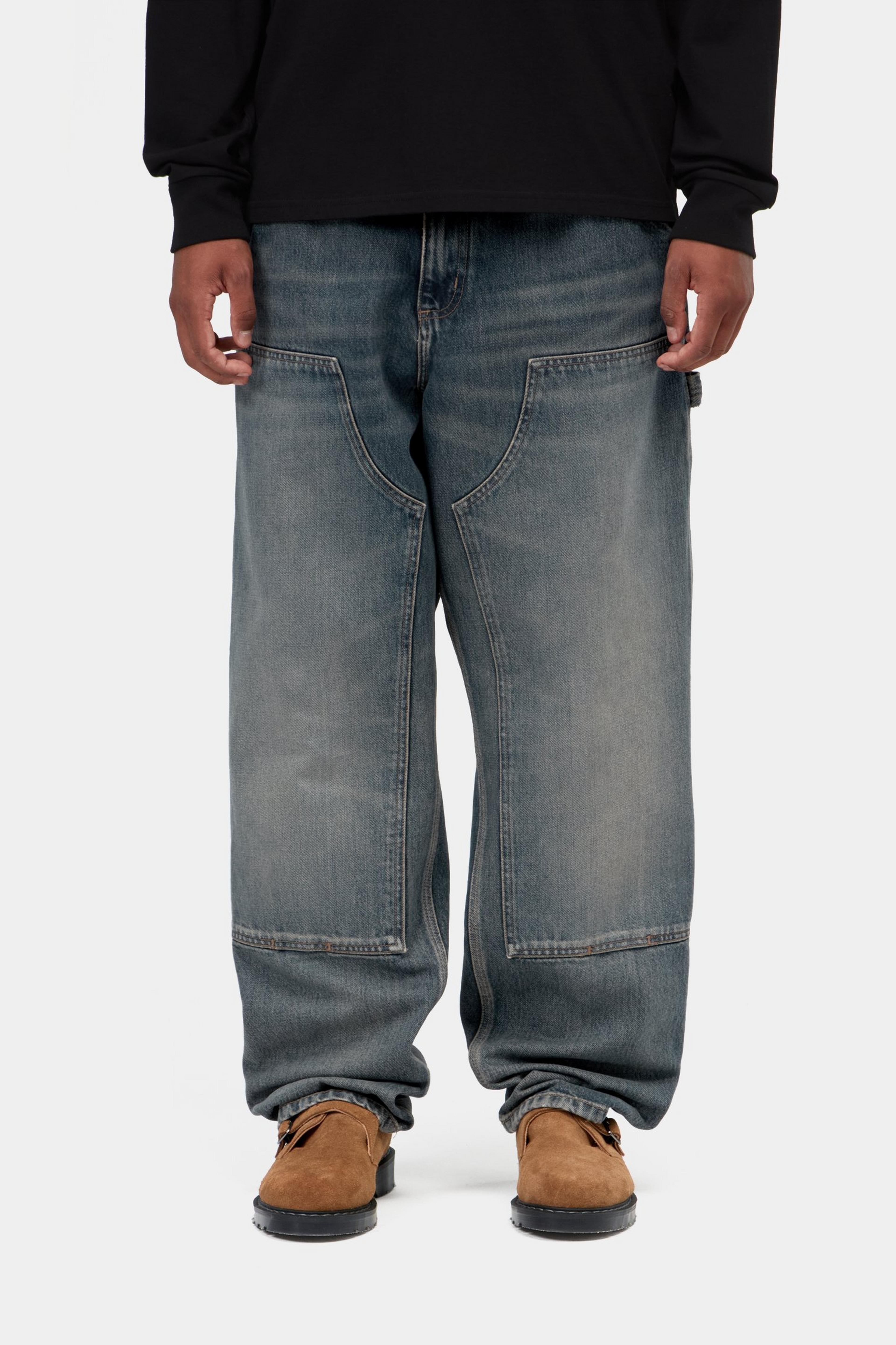 Double Knee Pant - Blue, worn used wash