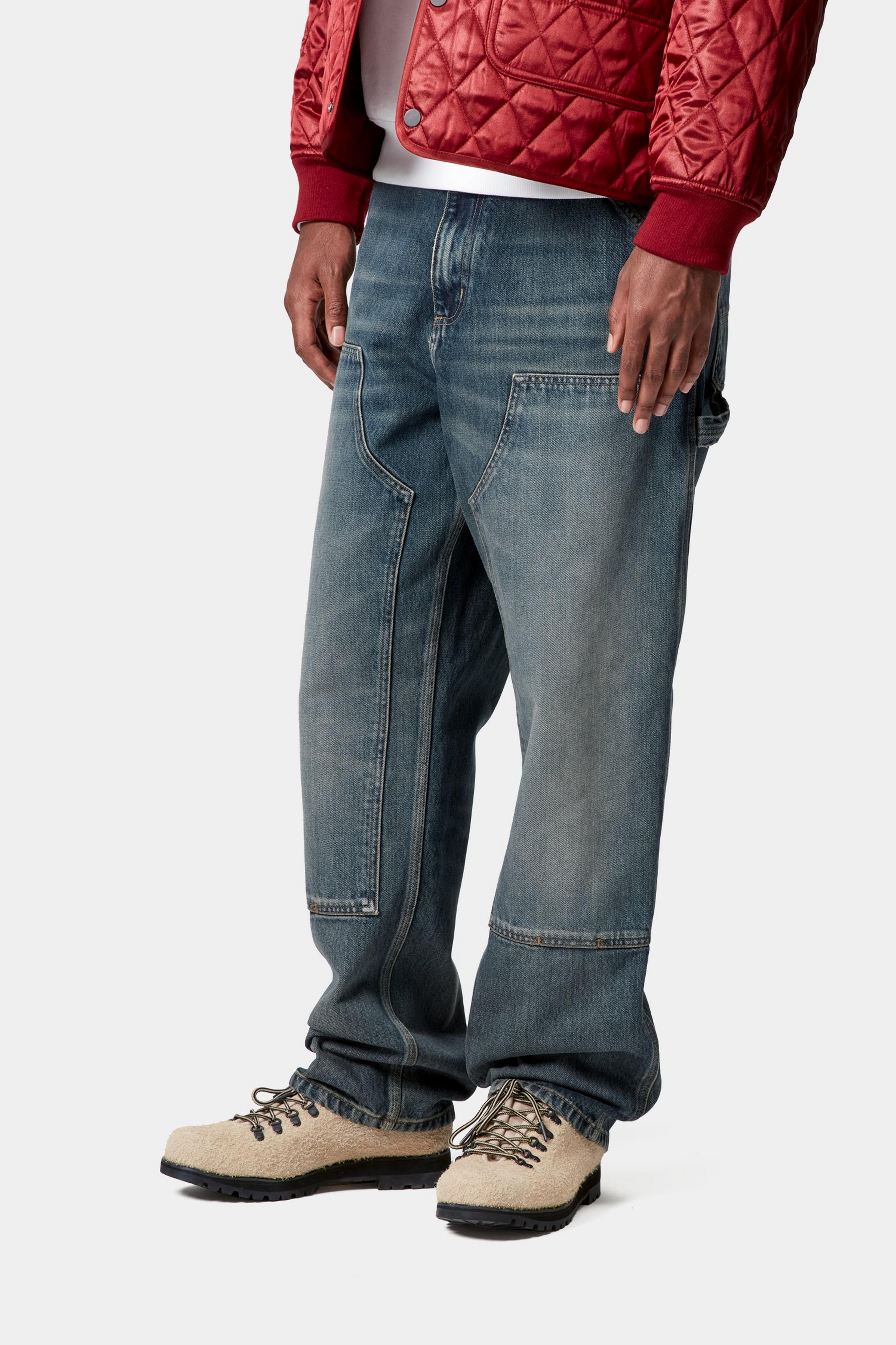 DOUBLE KNEE PANT  - Blue (worn used wash)
