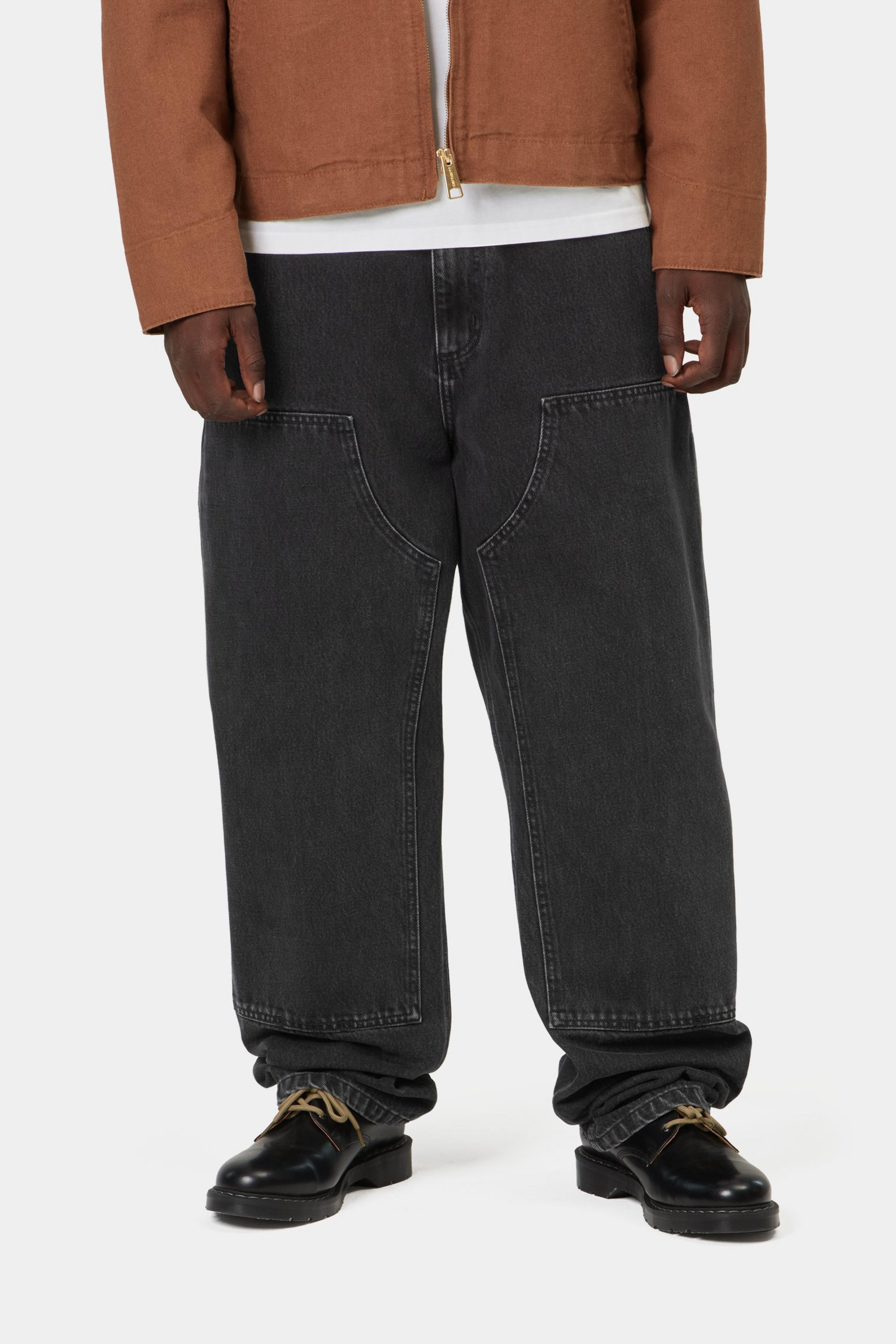 Double Knee Pant - Black, Stone washed