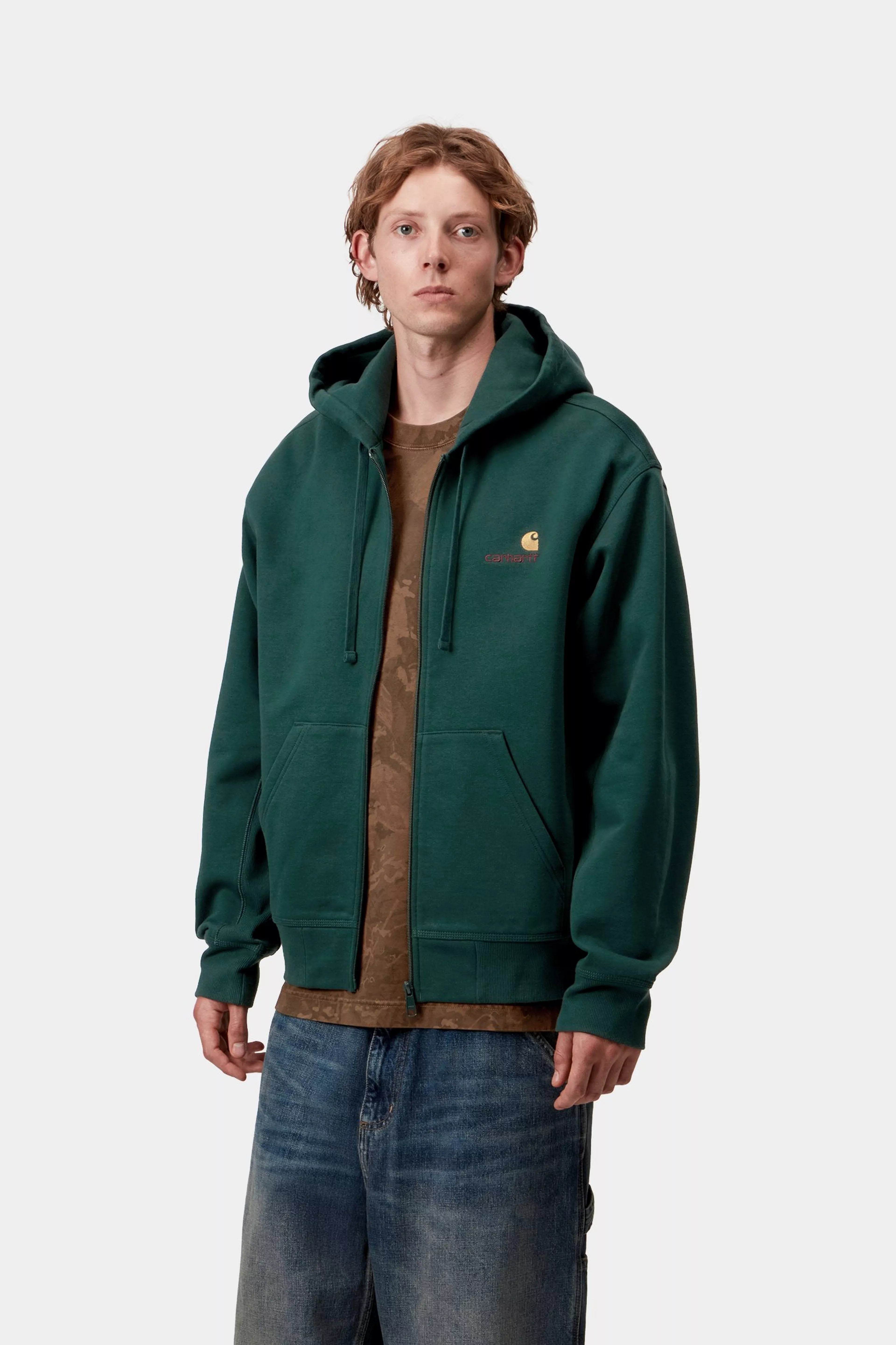 HOODED AMERICAN SCRIPT JACKET - Dark Fir