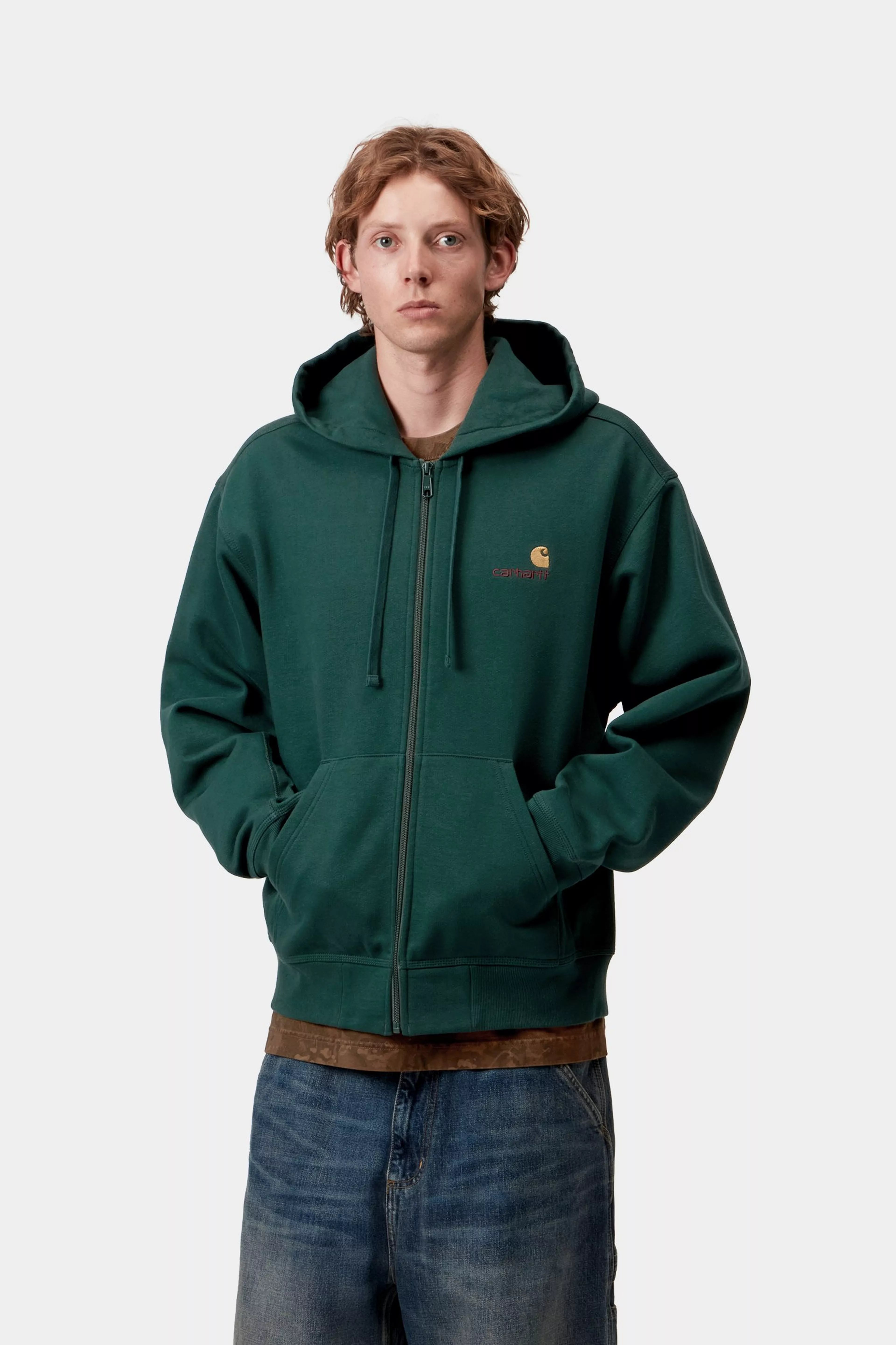 HOODED AMERICAN SCRIPT JACKET - Dark Fir