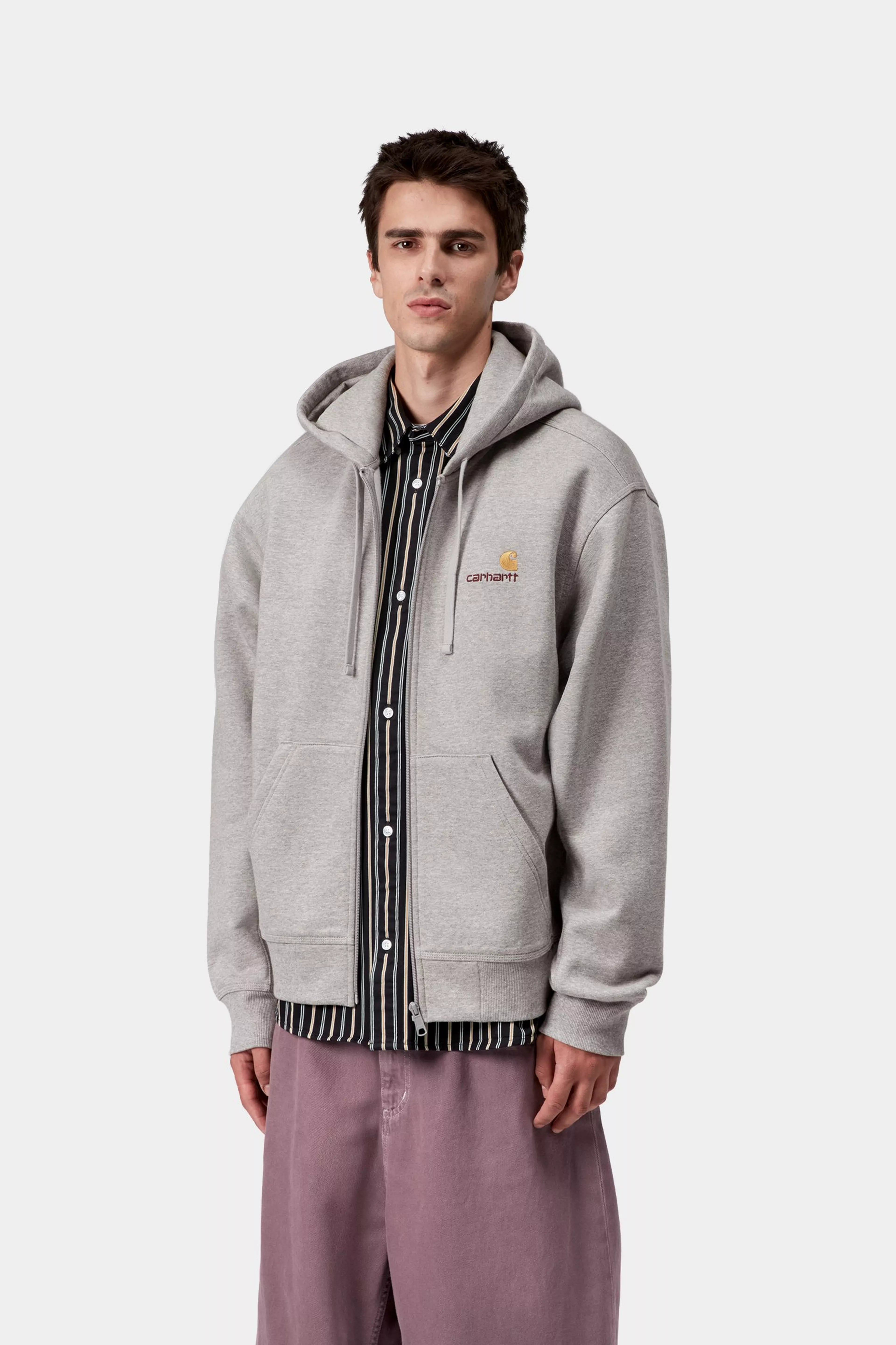 HOODED AMERICAN SCRIPT JACKET - Grey Heather