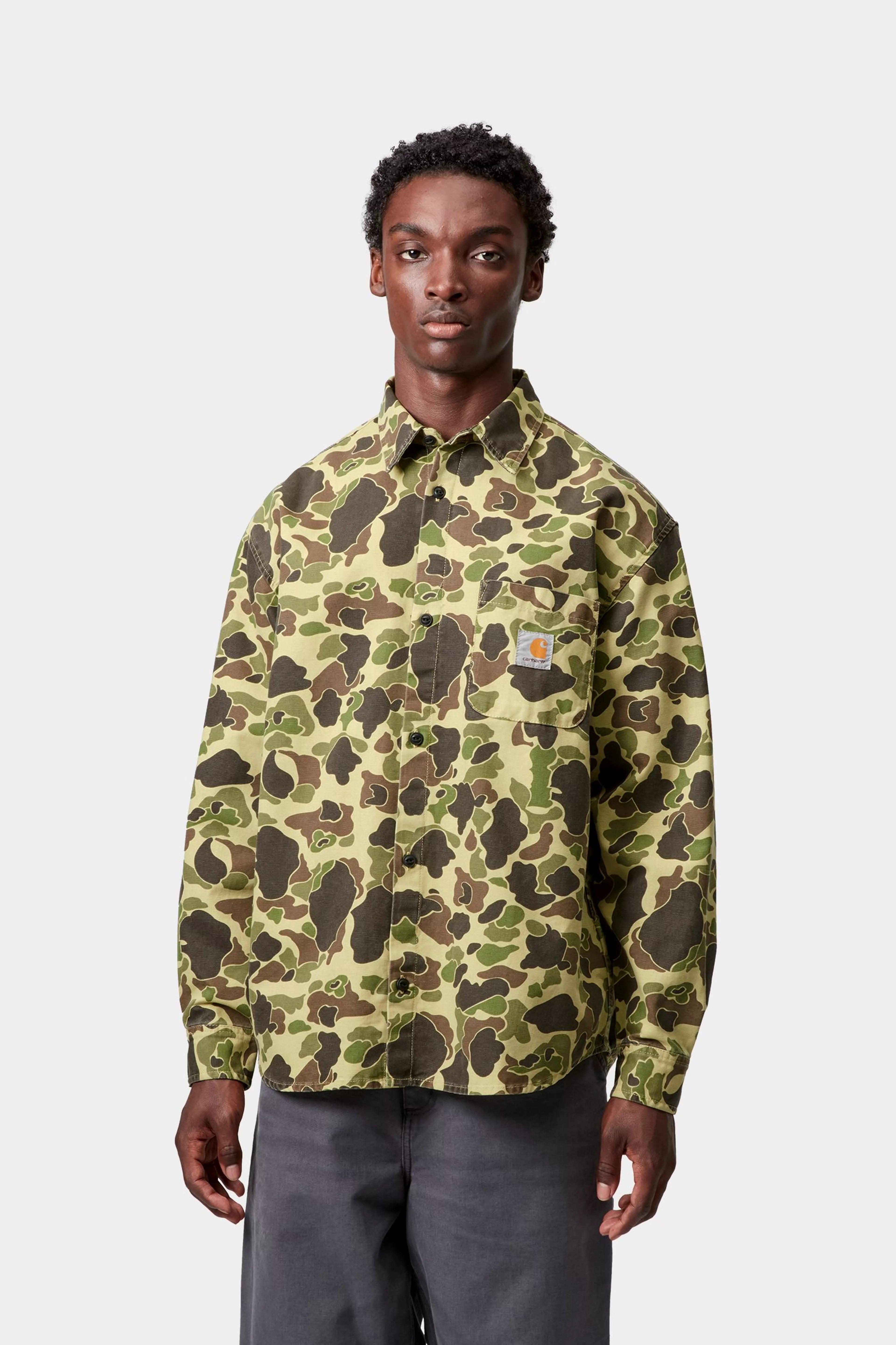 L/S DUCK SHIRT  - Camo Duck, Green, Stone washed