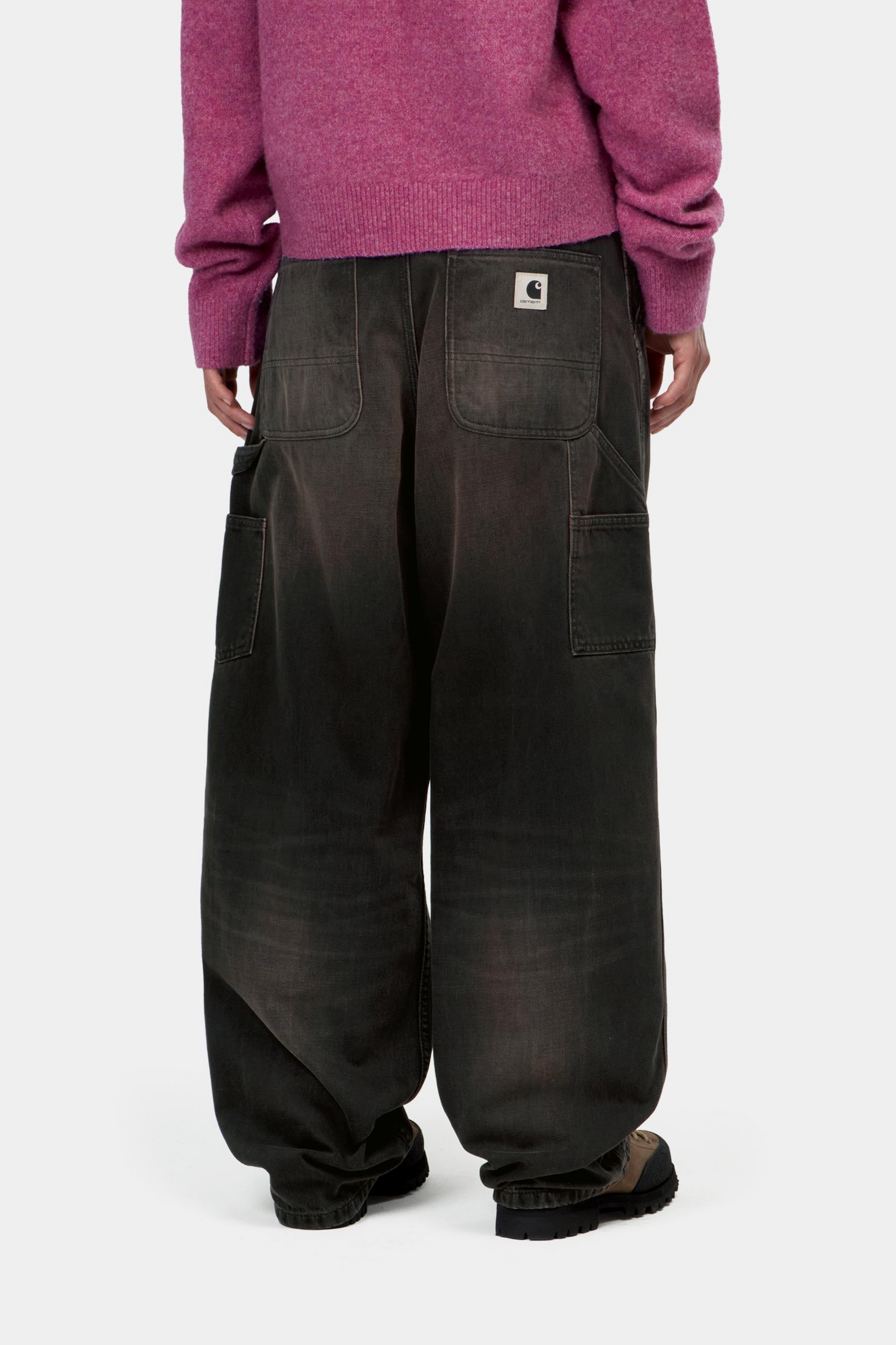 W' Brandon Single Knee Pant - Black, tobacco used wash